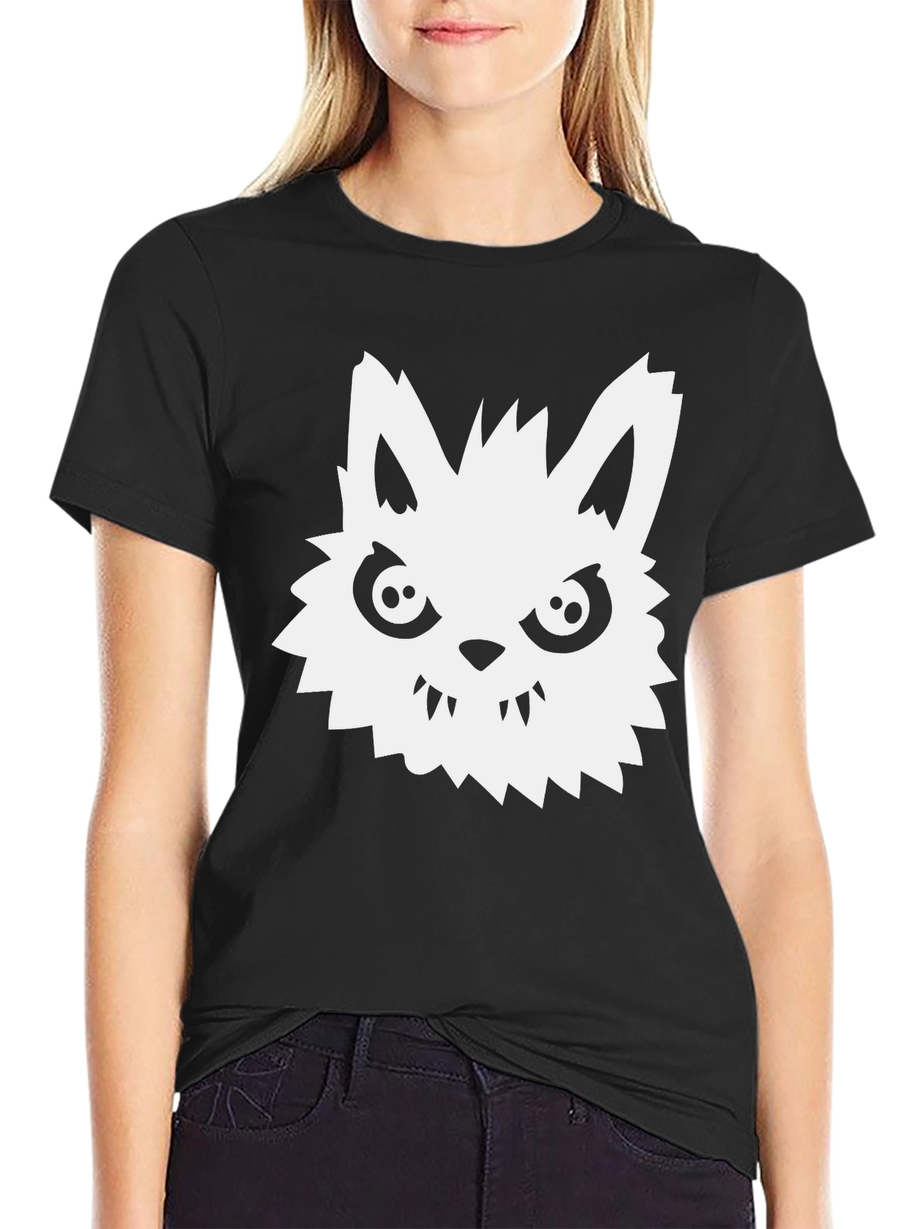 Black Men's Black T-Shirt with White Werewolf Graphic view 2