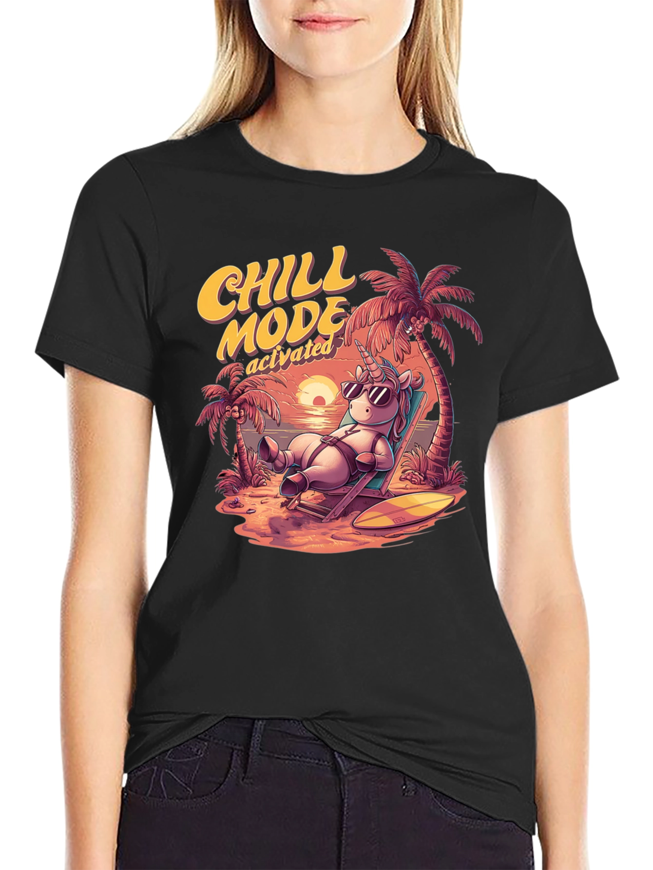 Black Chill Mode Activated Unicorn T-Shirt view 2