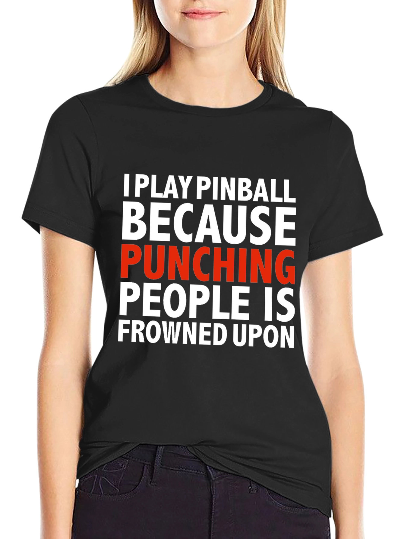 Black Funny Pinball T-Shirt - Punching People Frowned Upon view 2