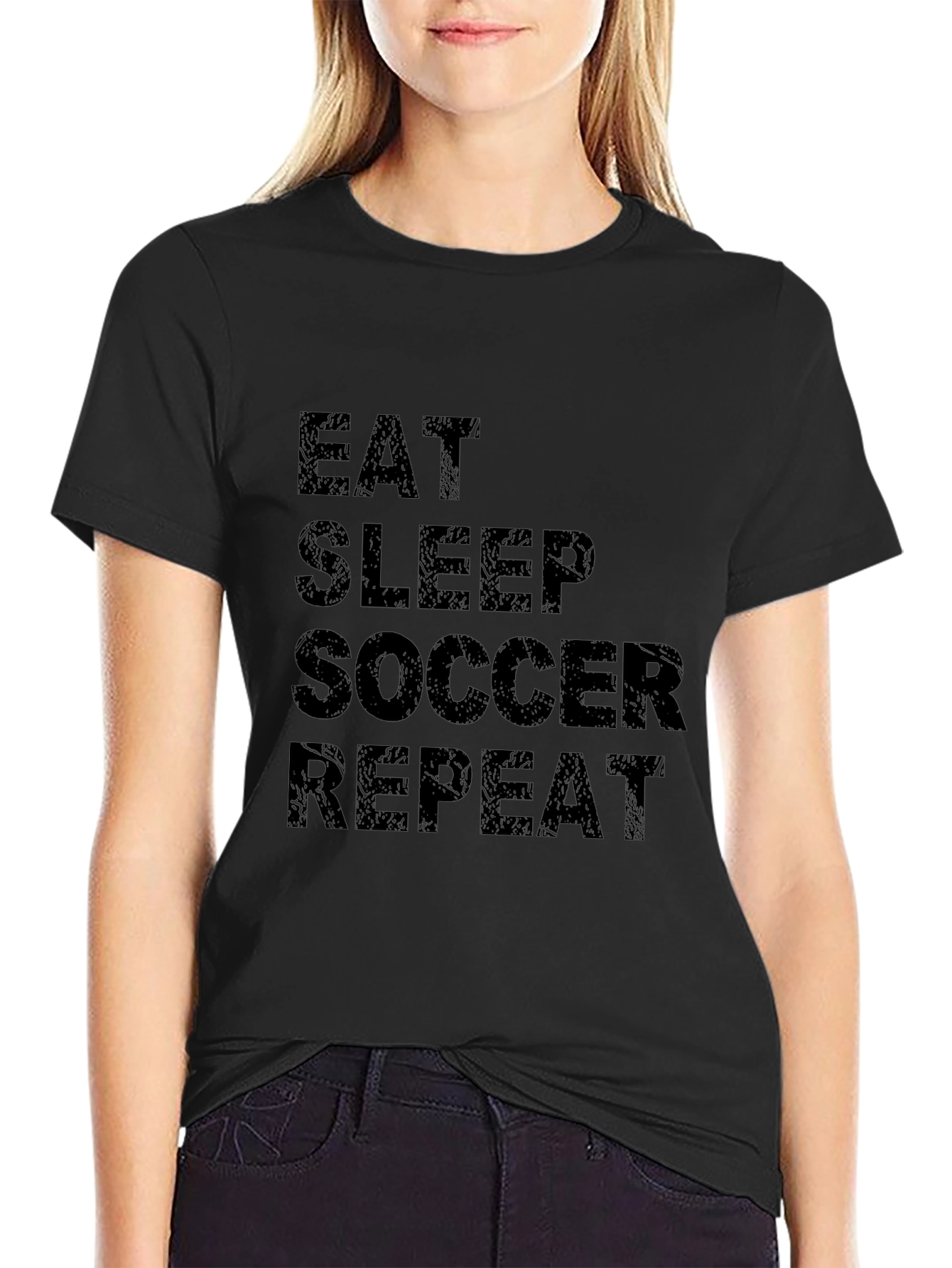 Black Eat Sleep Soccer Repeat Black T-Shirt view 2