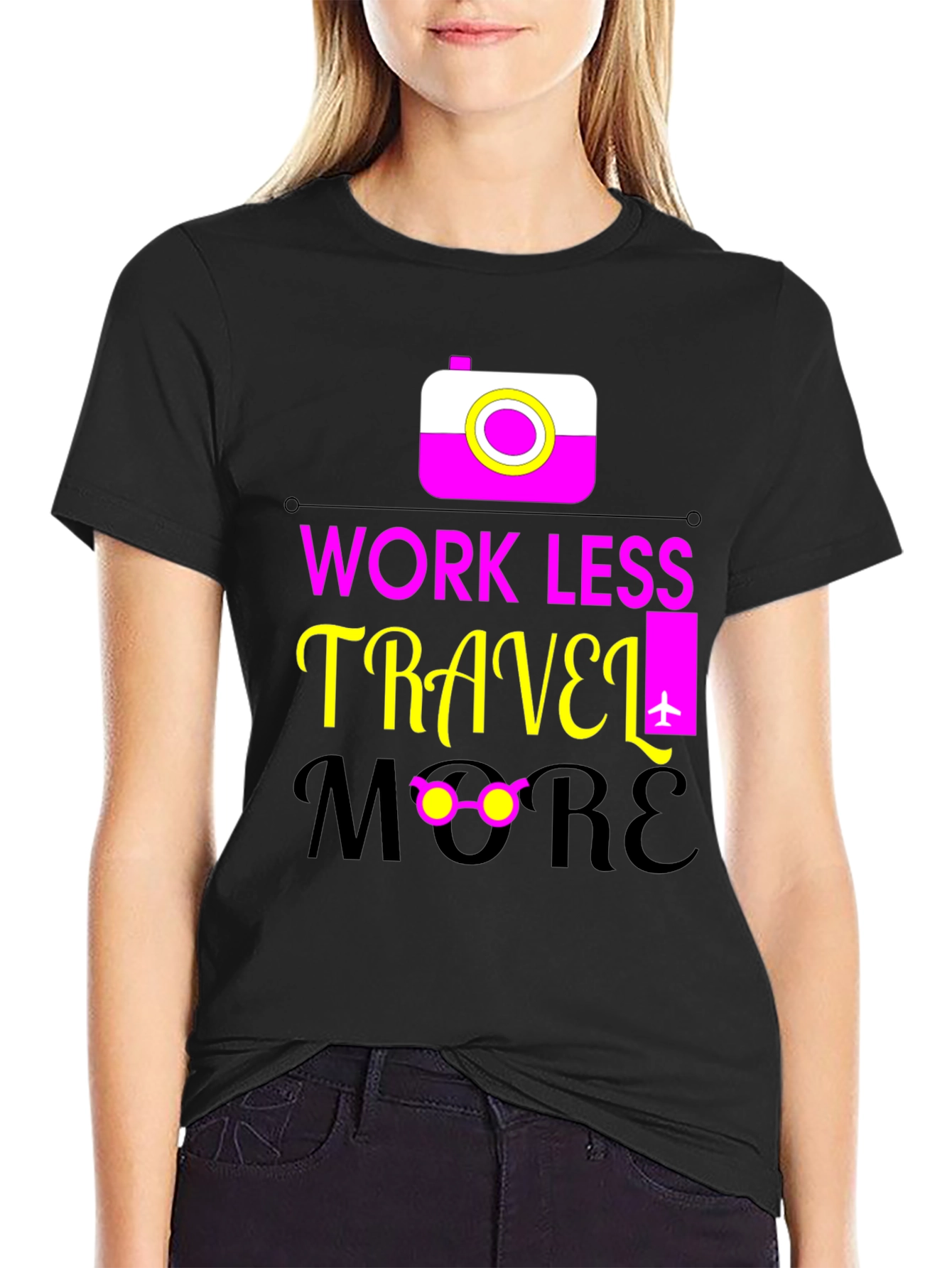Black Work Less Travel More Graphic Tee view 2
