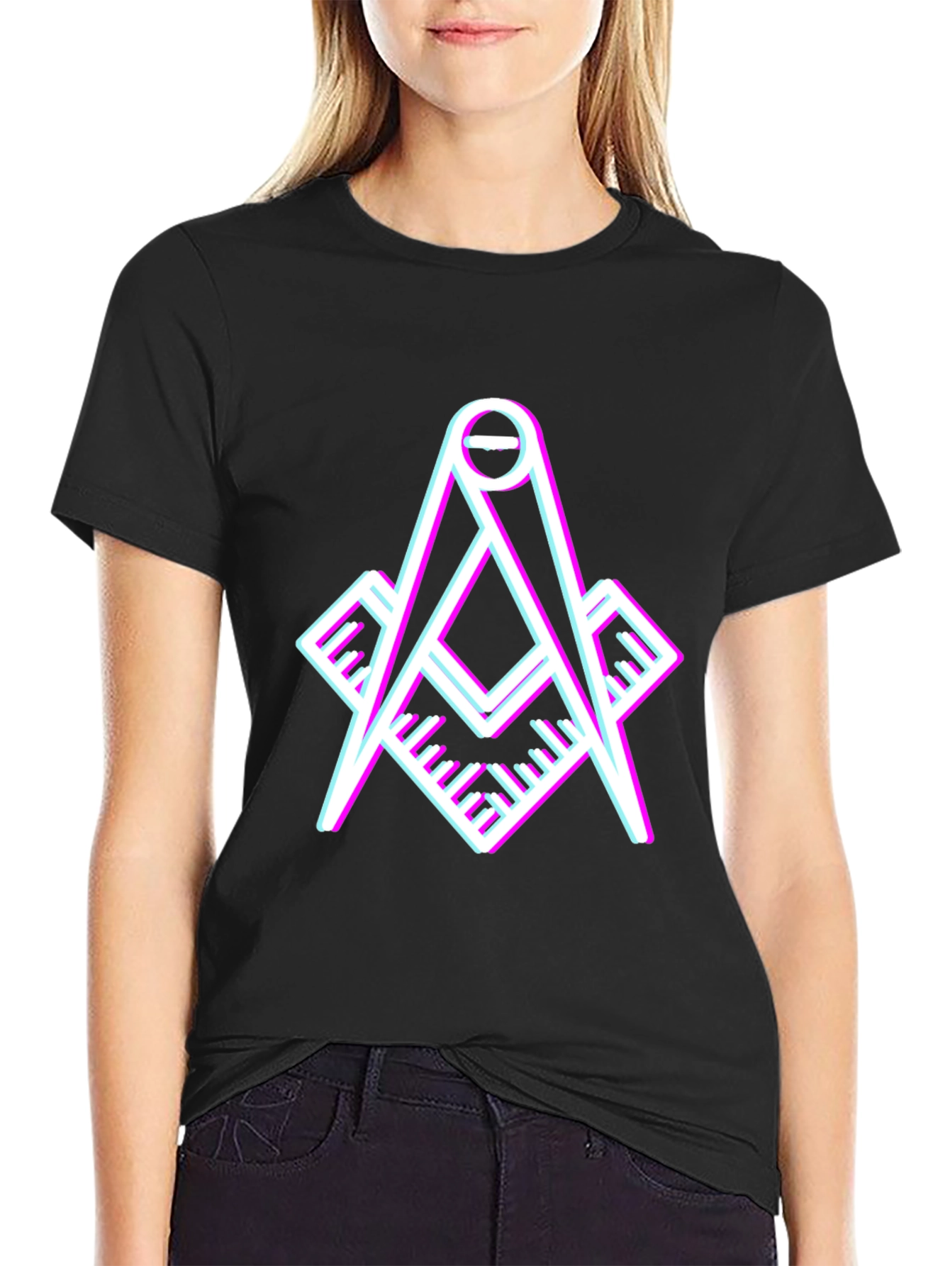 Black Modern Masonic Compass T-Shirt view 2