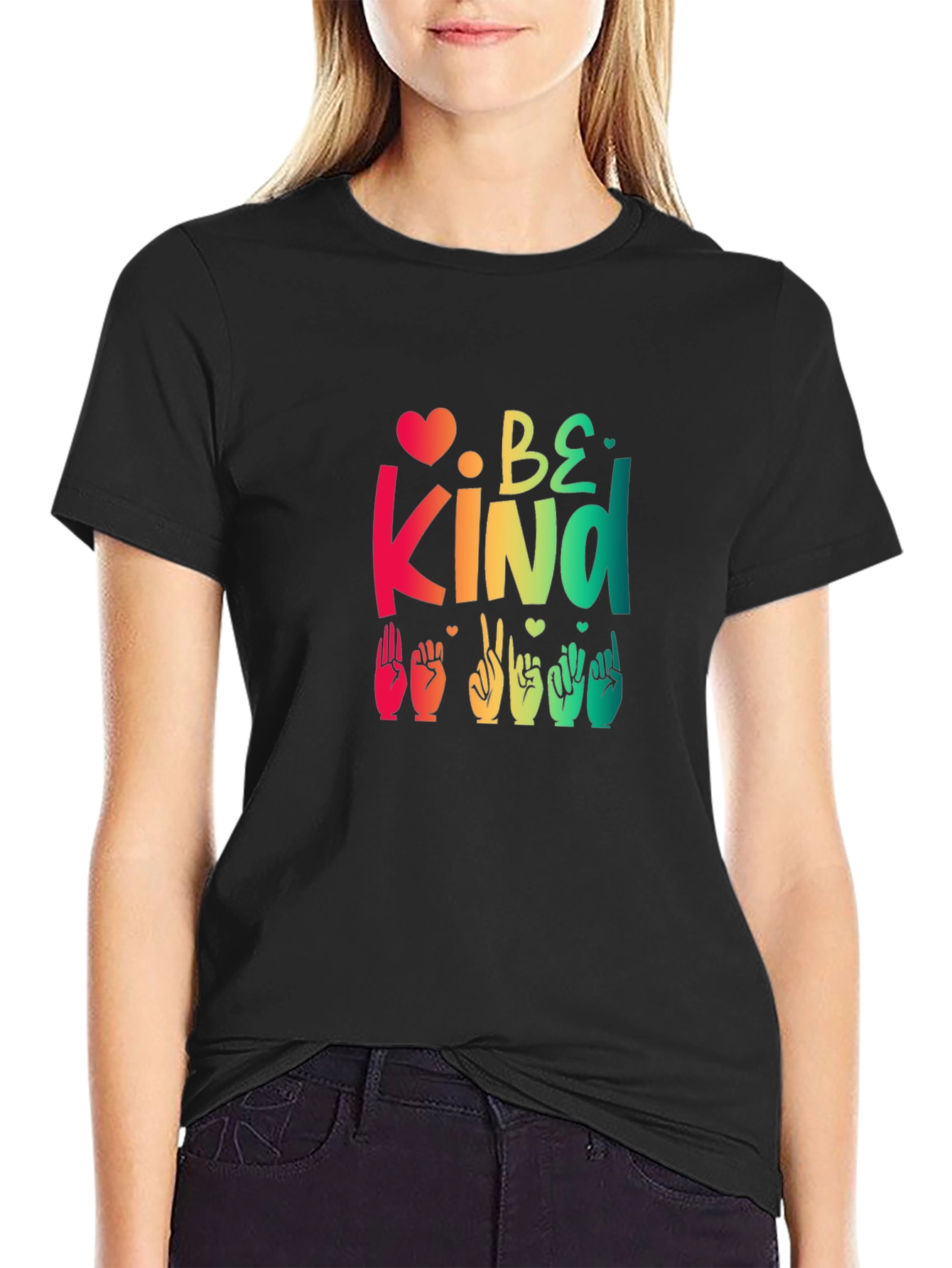 Black Be Kind Sign Language Graphic Tee view 2