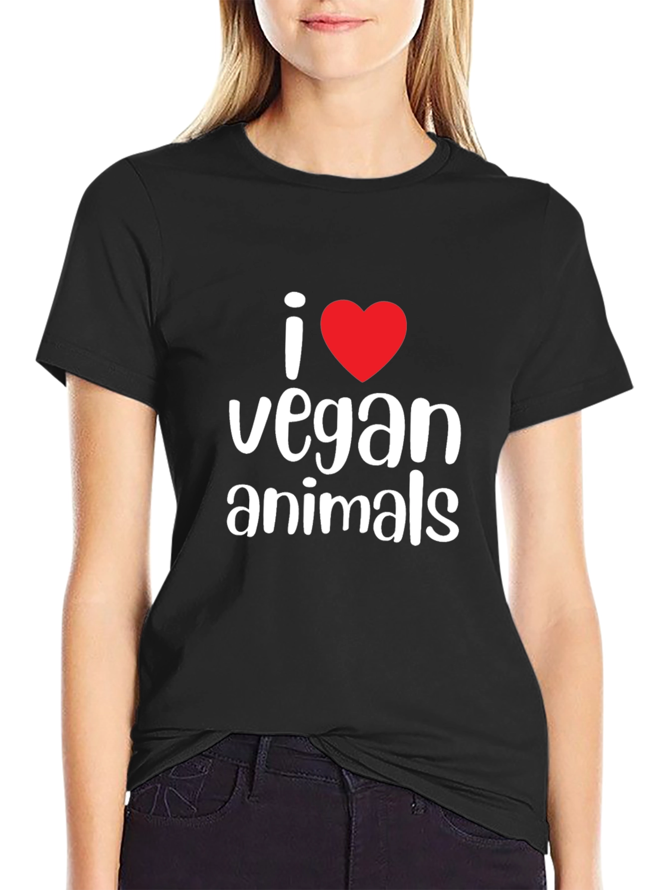 Black I Heart Vegan Animals Graphic Tee - Black Cotton view 2