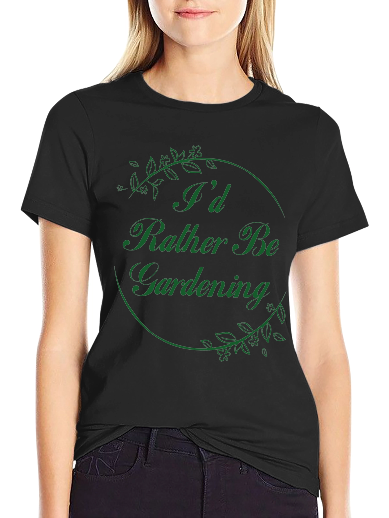 Black Gardening Lover's T-Shirt - I'd Rather Be Gardening view 2