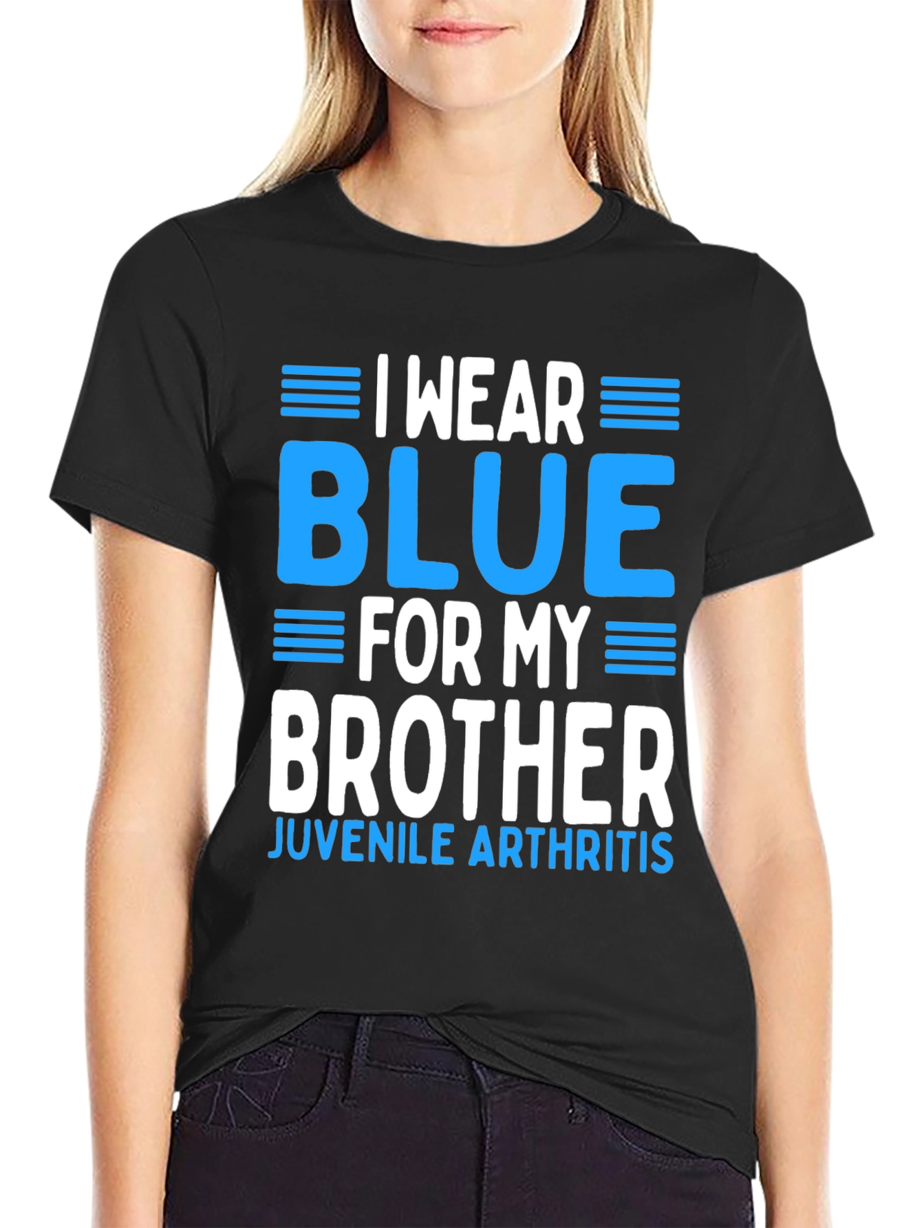 Black I Wear Blue for My Brother Juvenile Arthritis Awareness T-Shirt view 2