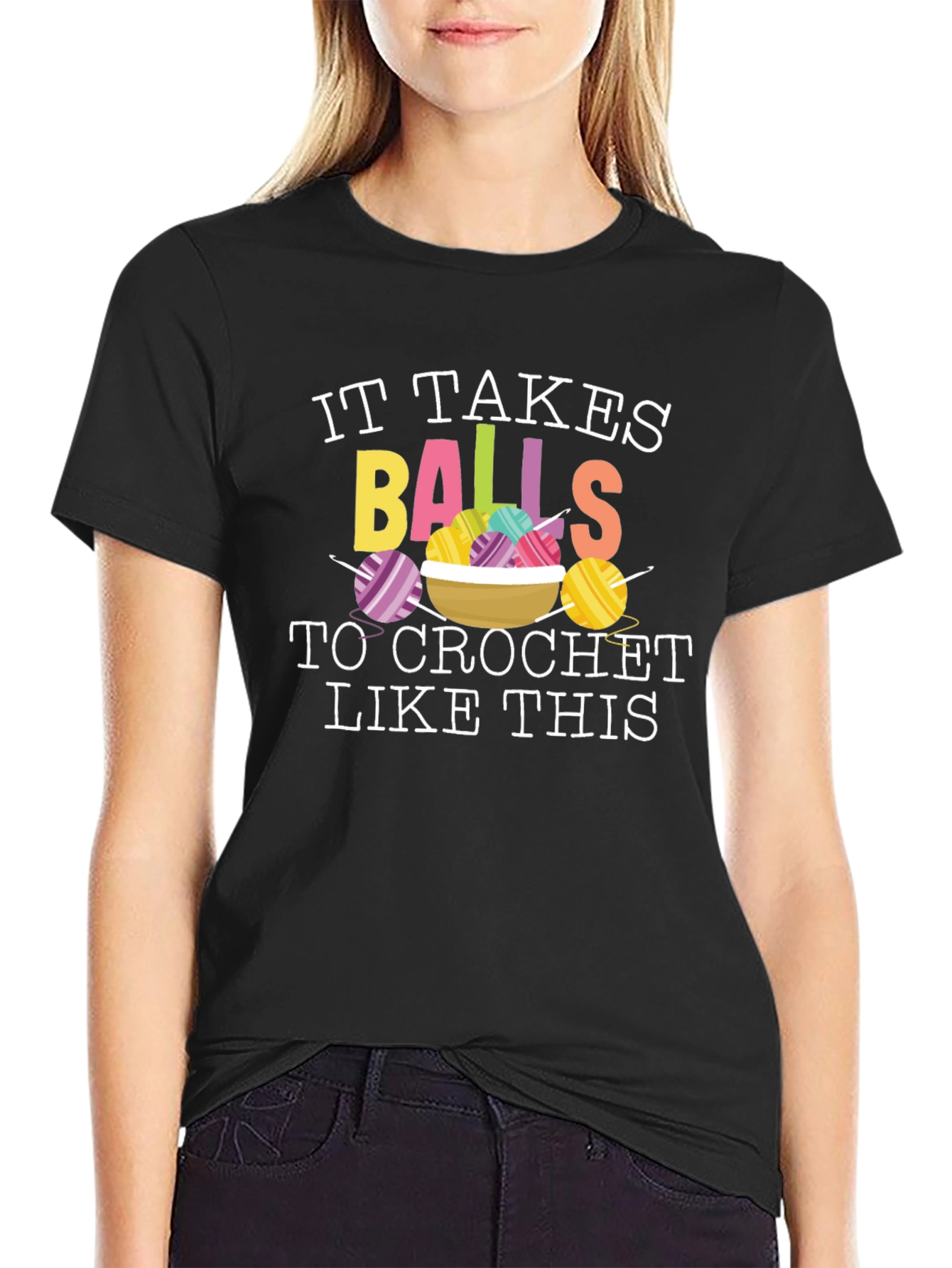 Black It Takes Balls To Crochet T-Shirt view 2