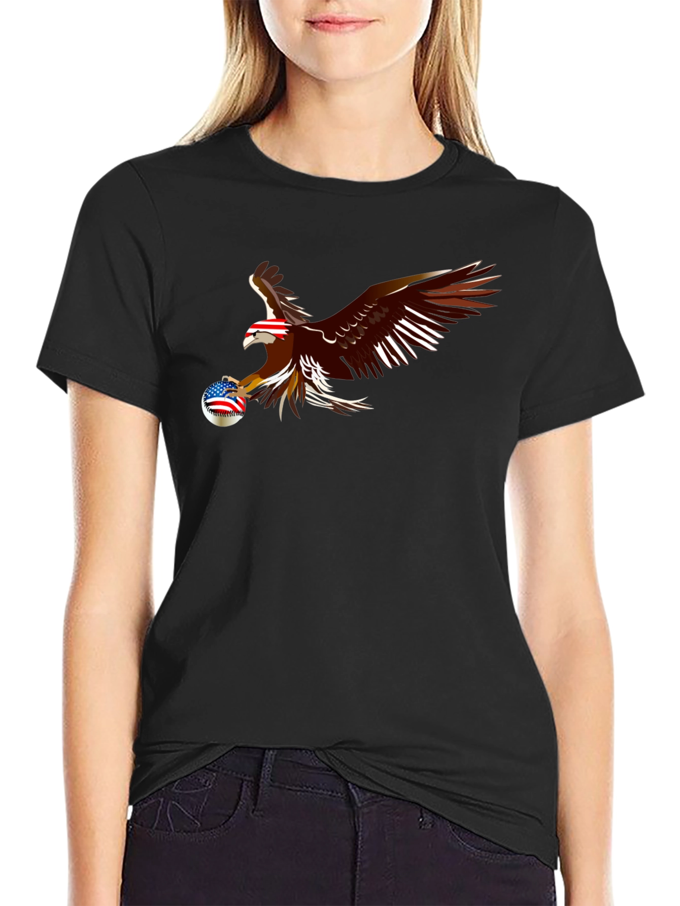 Black Bald Eagle US Flag Baseball T-Shirt view 2