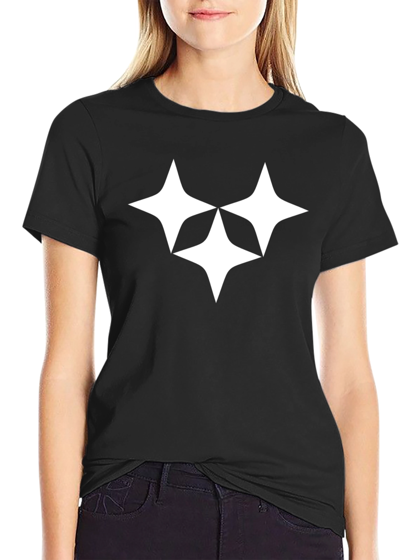 Black Stylish Black Tee with Four-Point Star Design view 2
