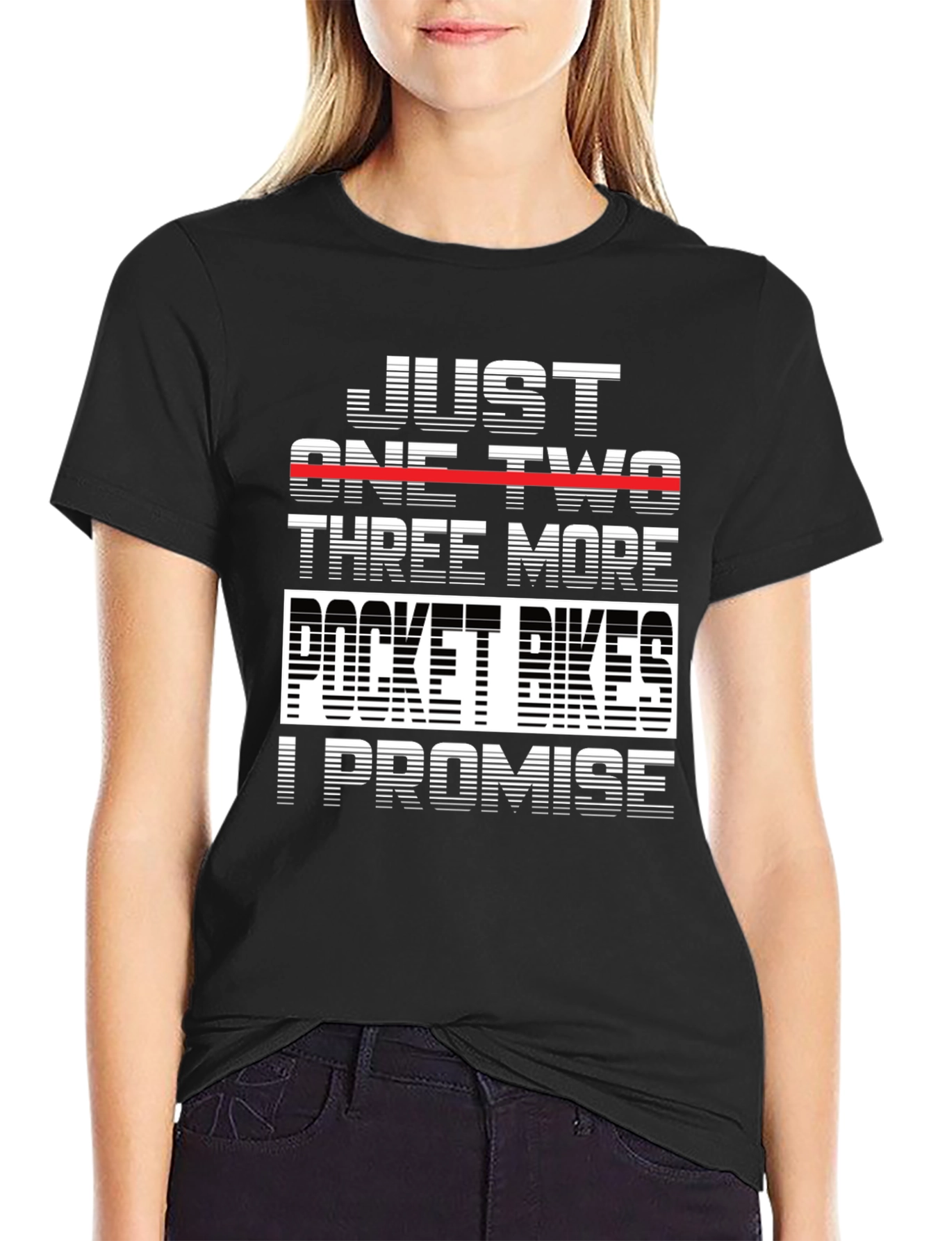 Black Just One Two Three More Pocket Bikes T-Shirt view 2