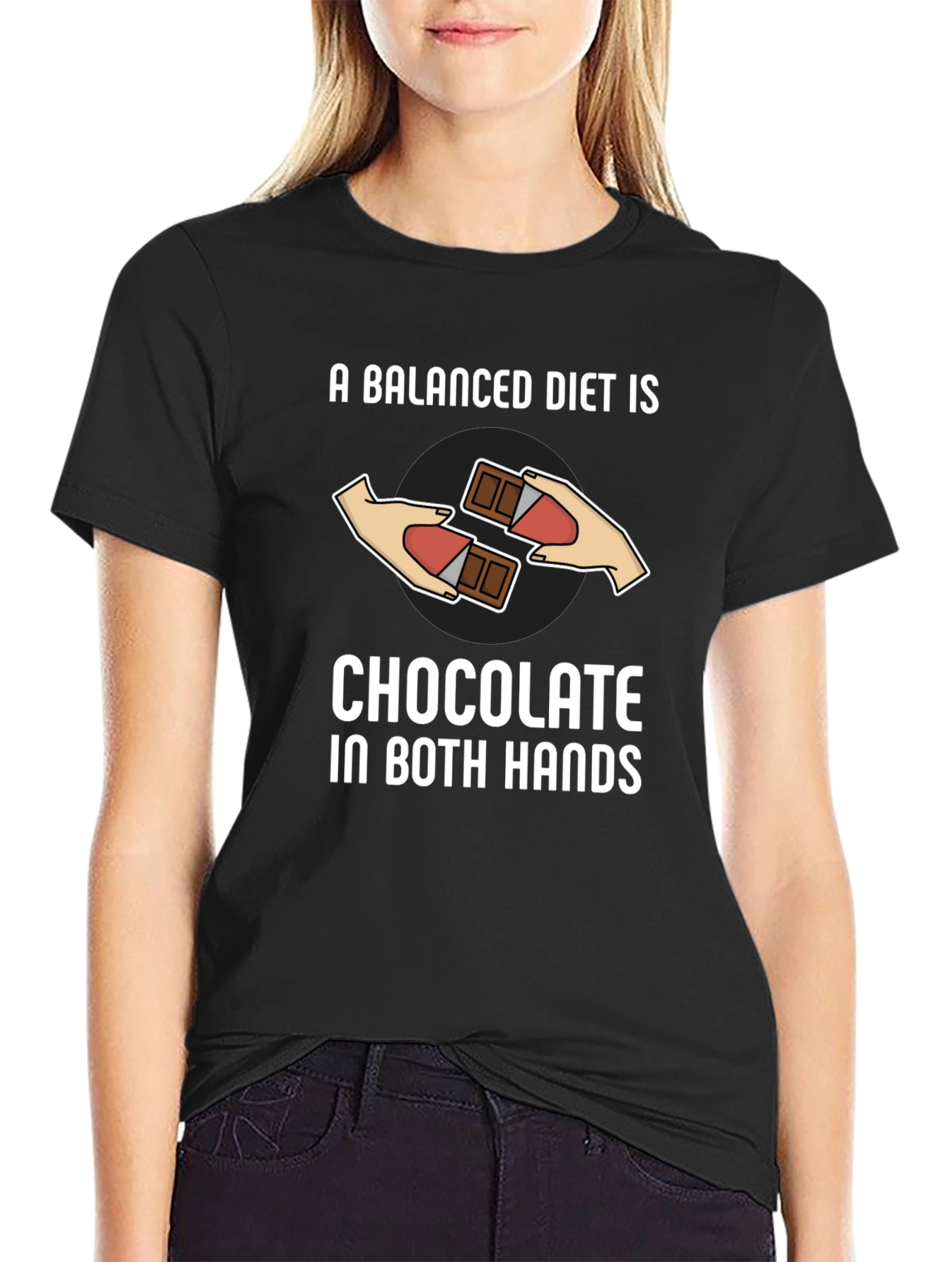 Black Balanced Diet Chocolate T-Shirt - Funny Graphic Tee view 2