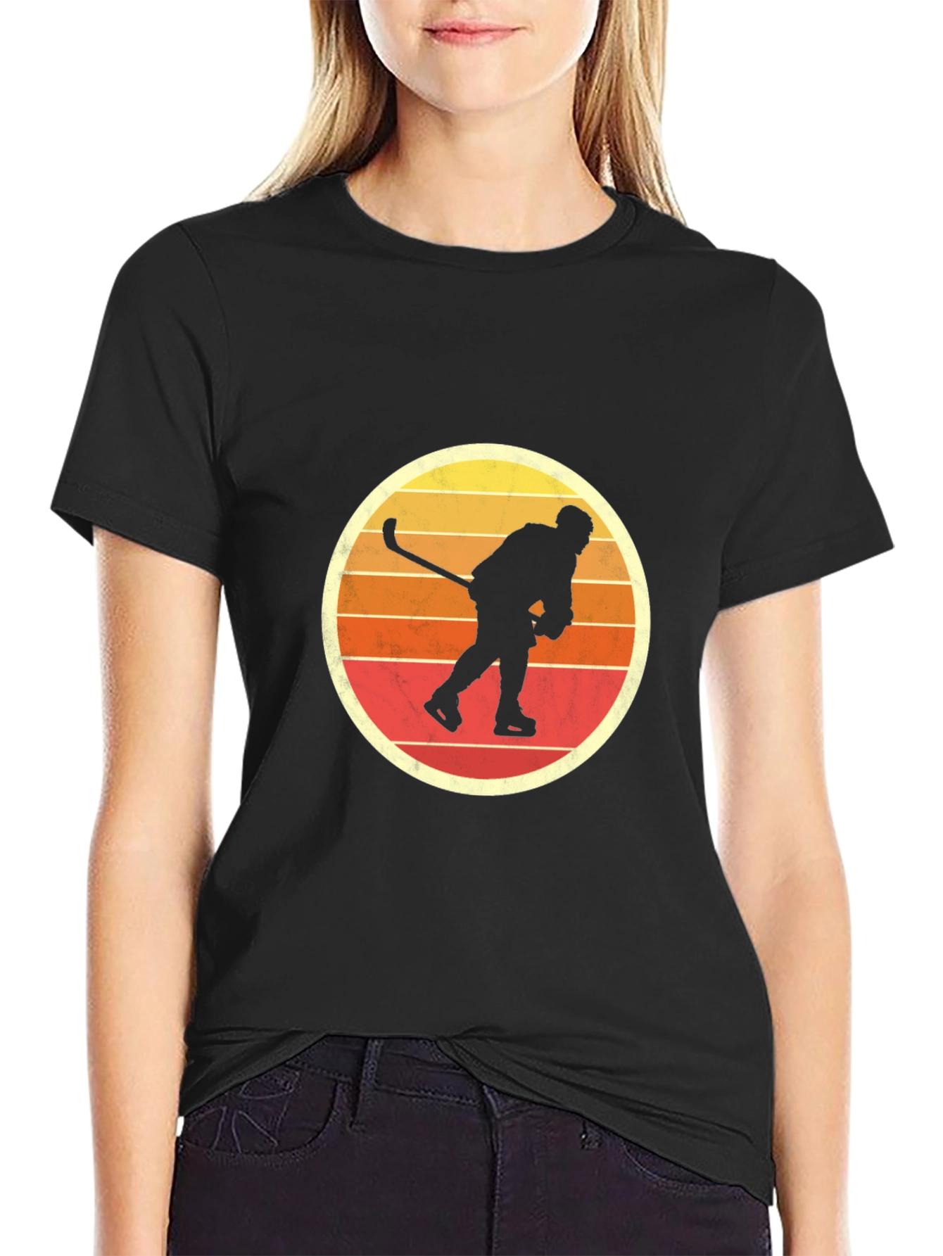 Black Retro Hockey Player Graphic T-Shirt - Vintage Style view 2