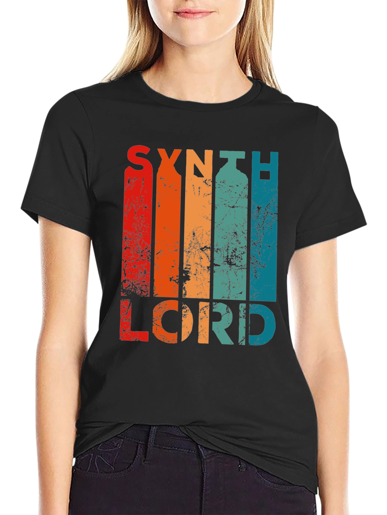 Black Synth Lord Retro T-Shirt, Vintage Style view 2
