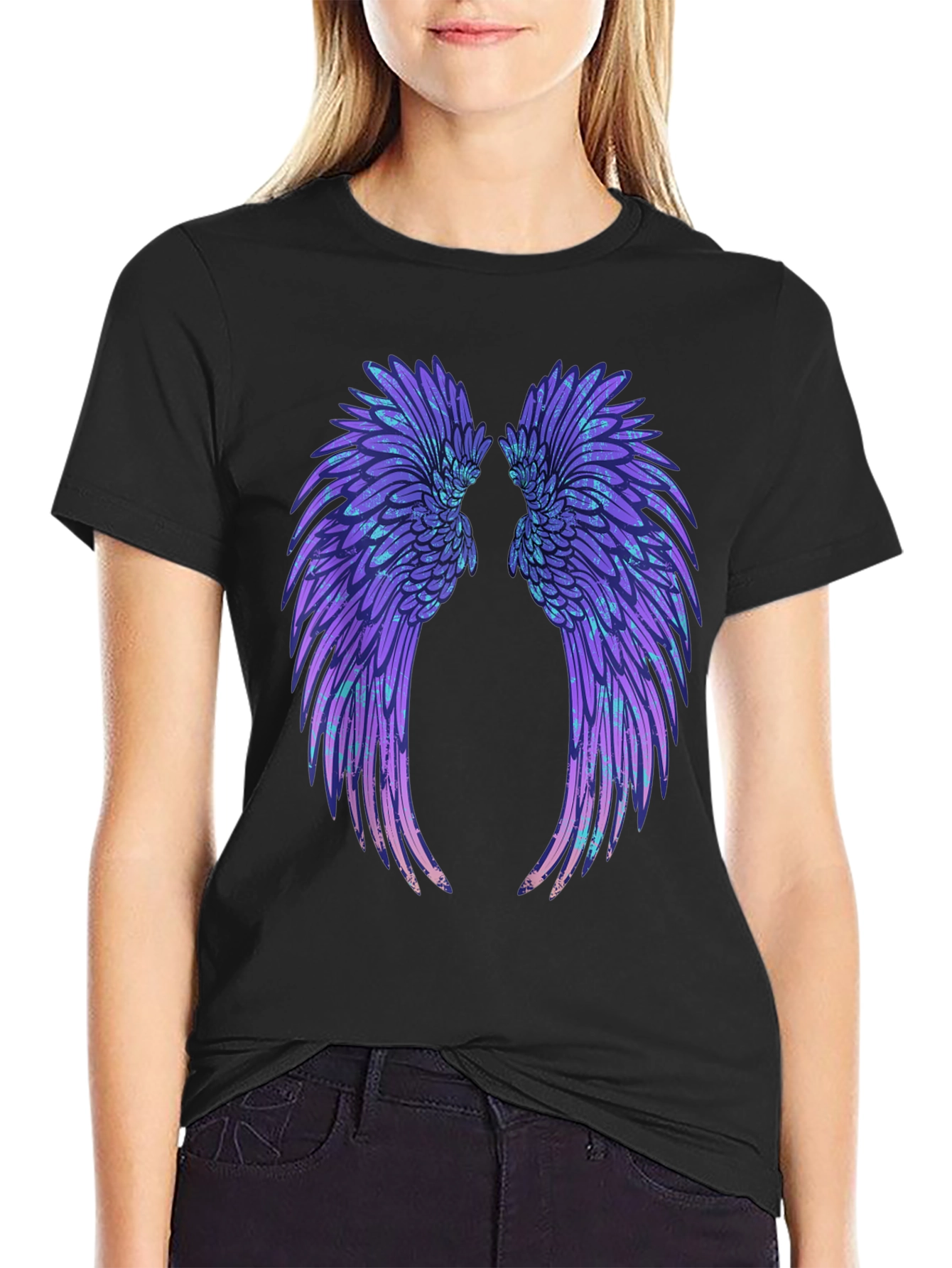 Black Angel Wings Graphic Black T-Shirt view 2