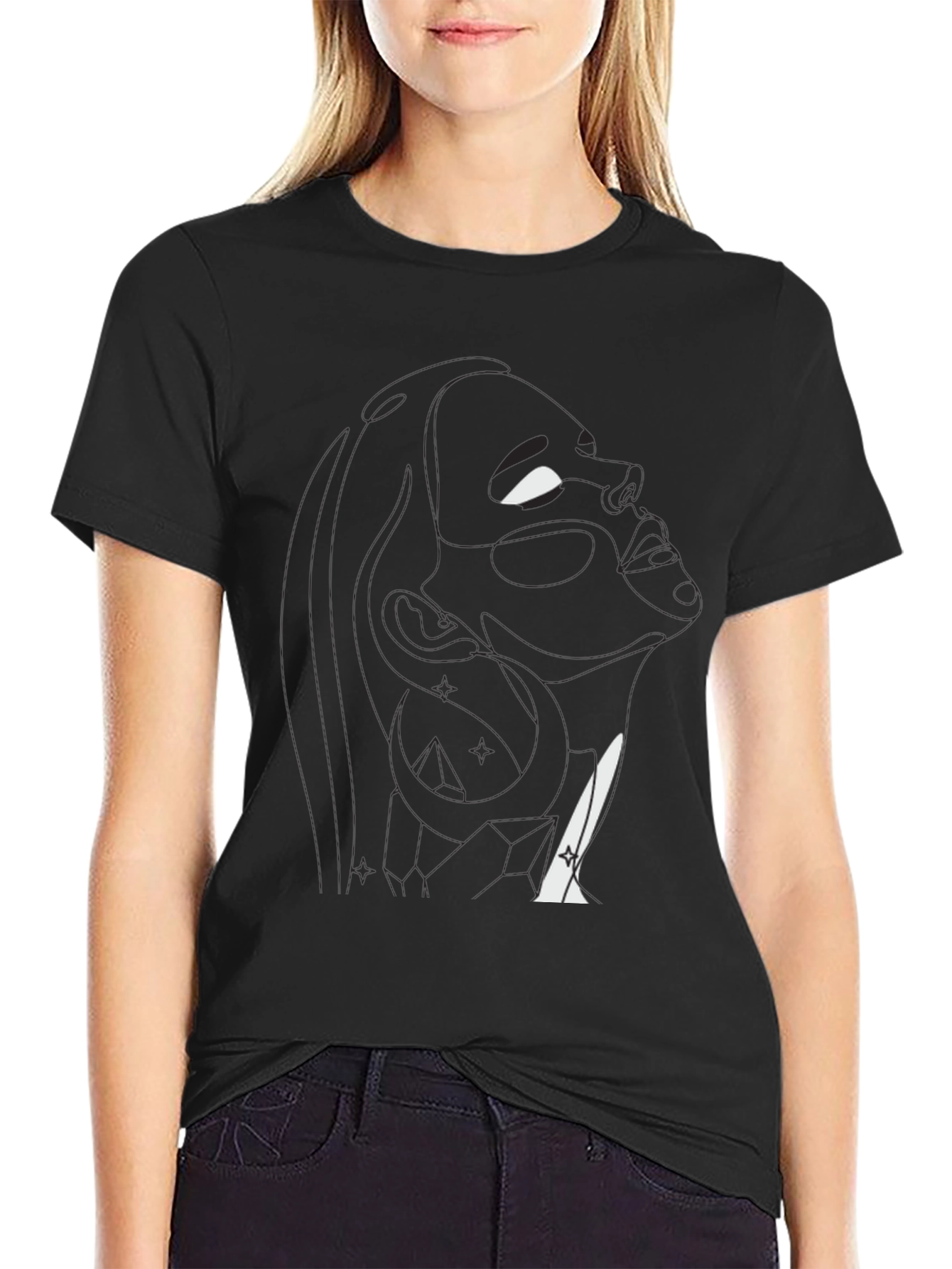 Black Abstract Silhouette Graphic Black T-Shirt view 2