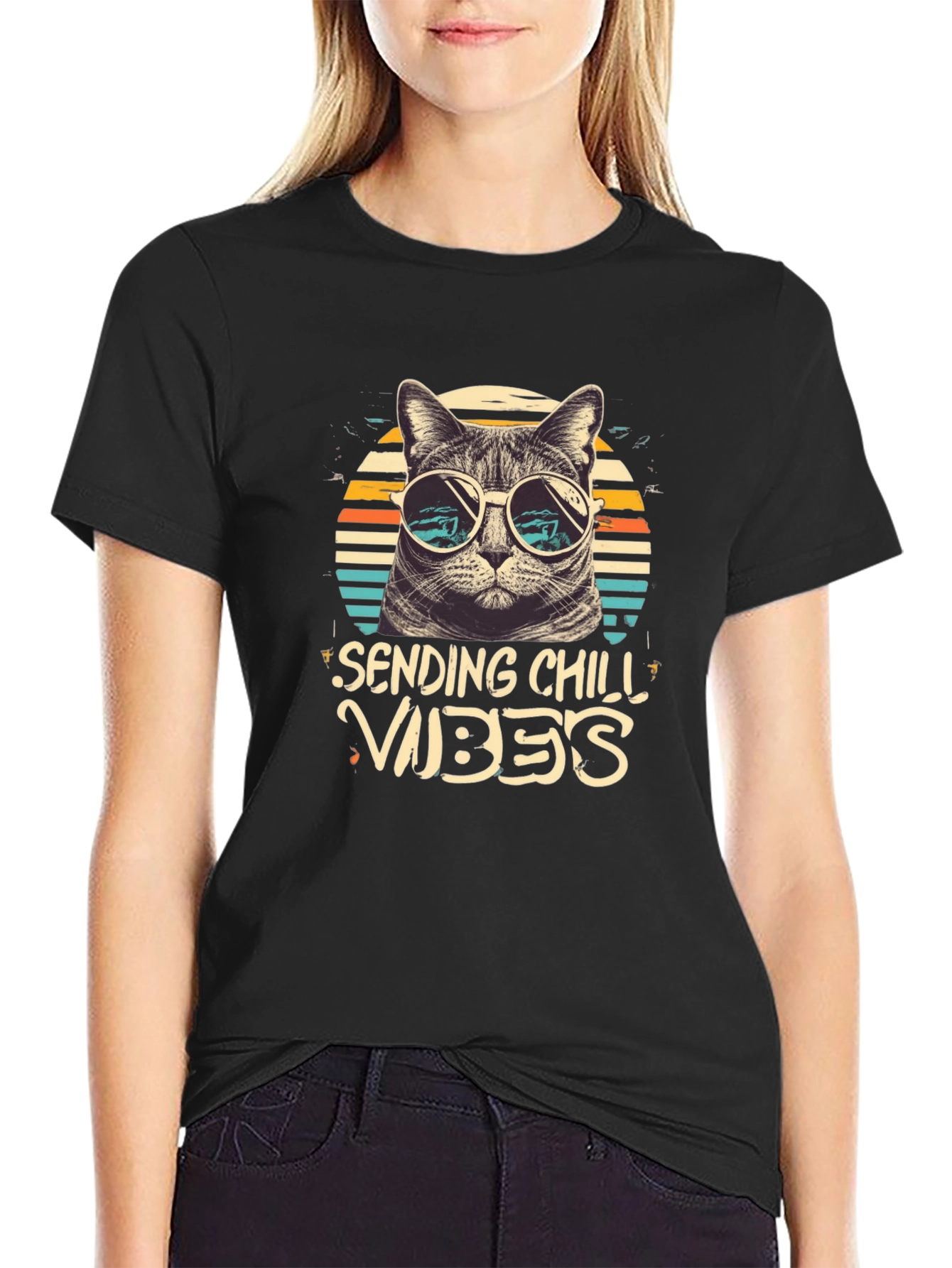 Black Chill Vibes Cat Graphic Tee view 2