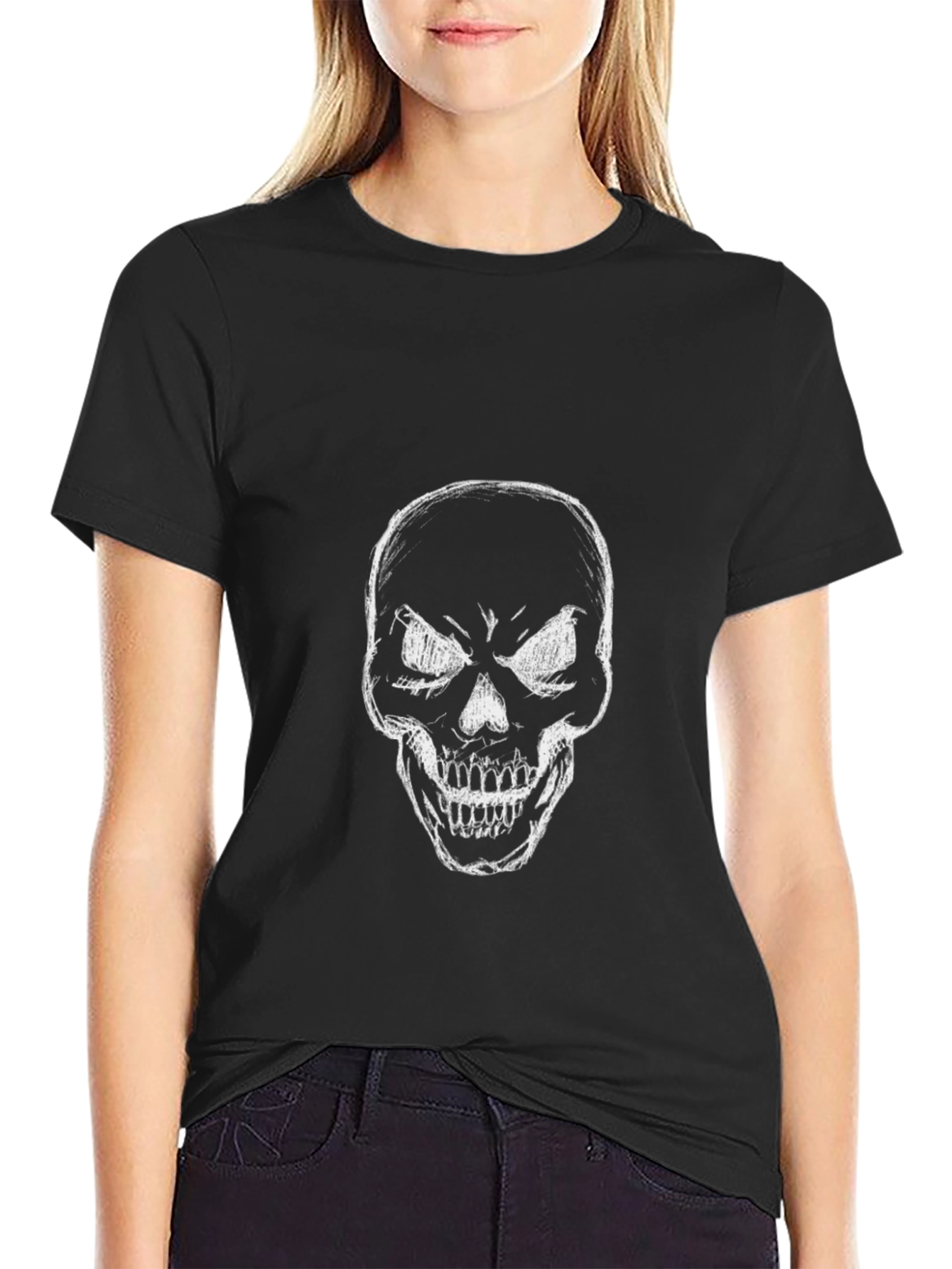 Black Skull Graphic Black T-Shirt for Men view 2