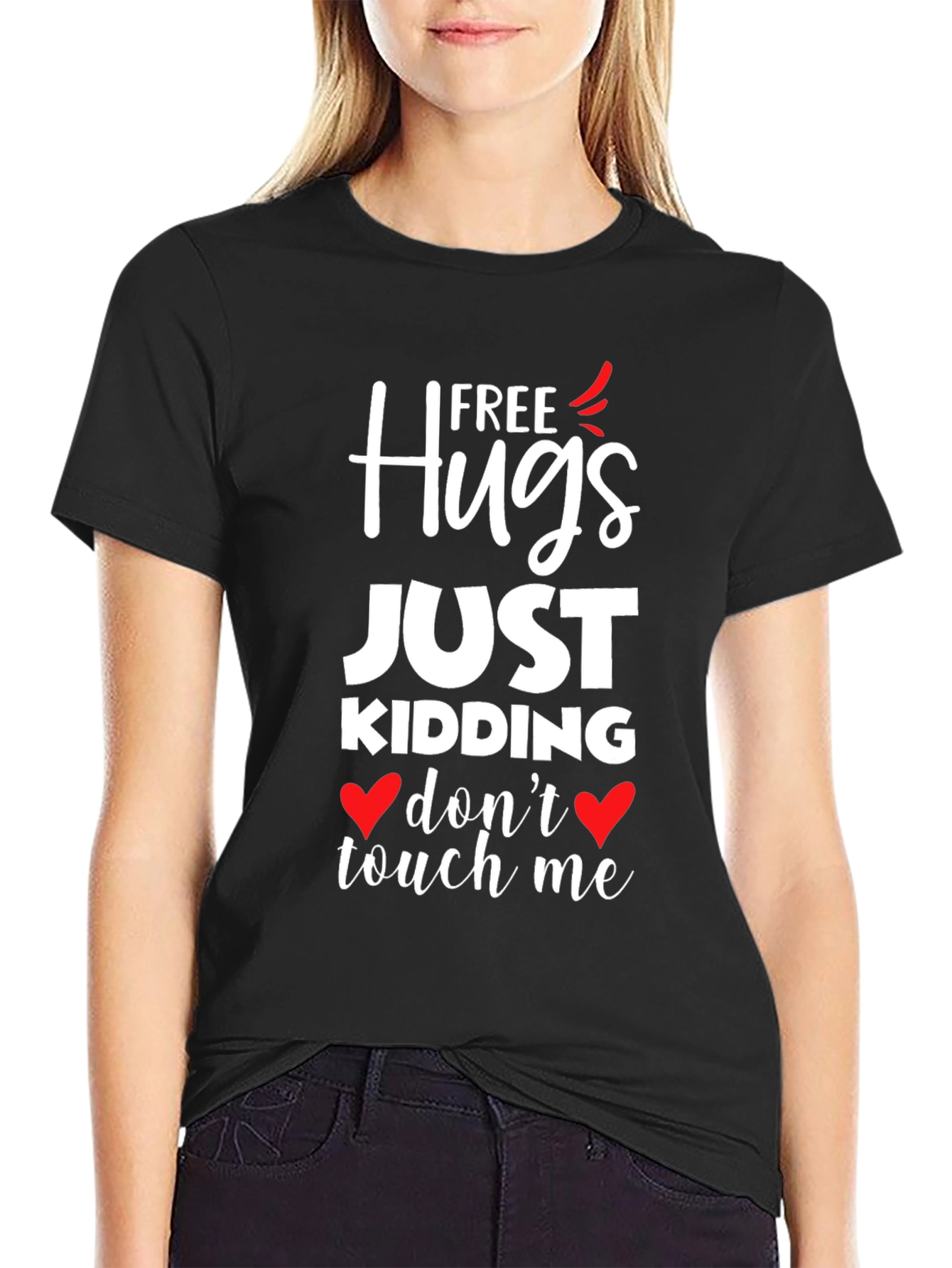 Black Free Hugs Just Kidding Graphic T-Shirt view 2