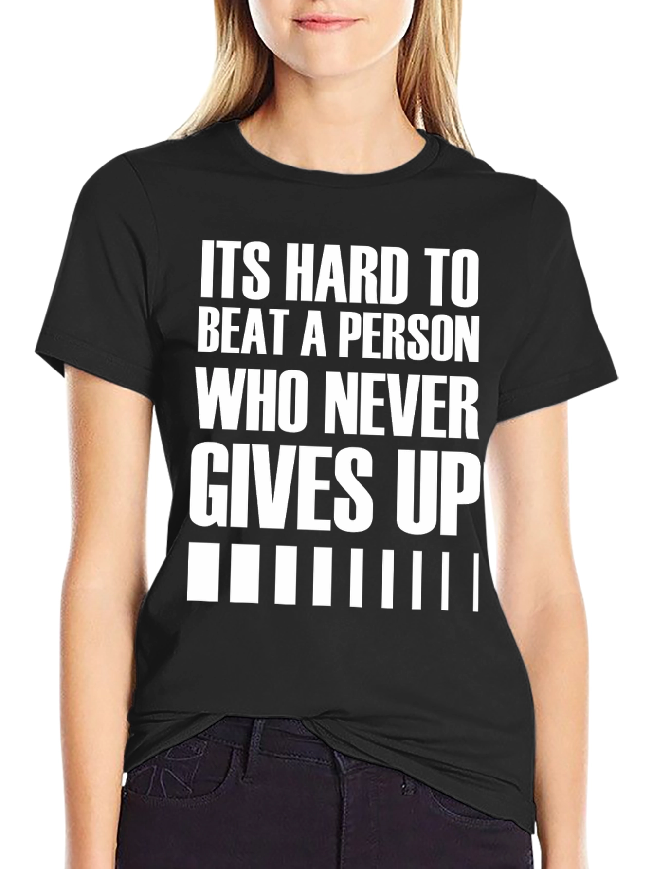 Black Motivational Black T-Shirt: Never Give Up view 2