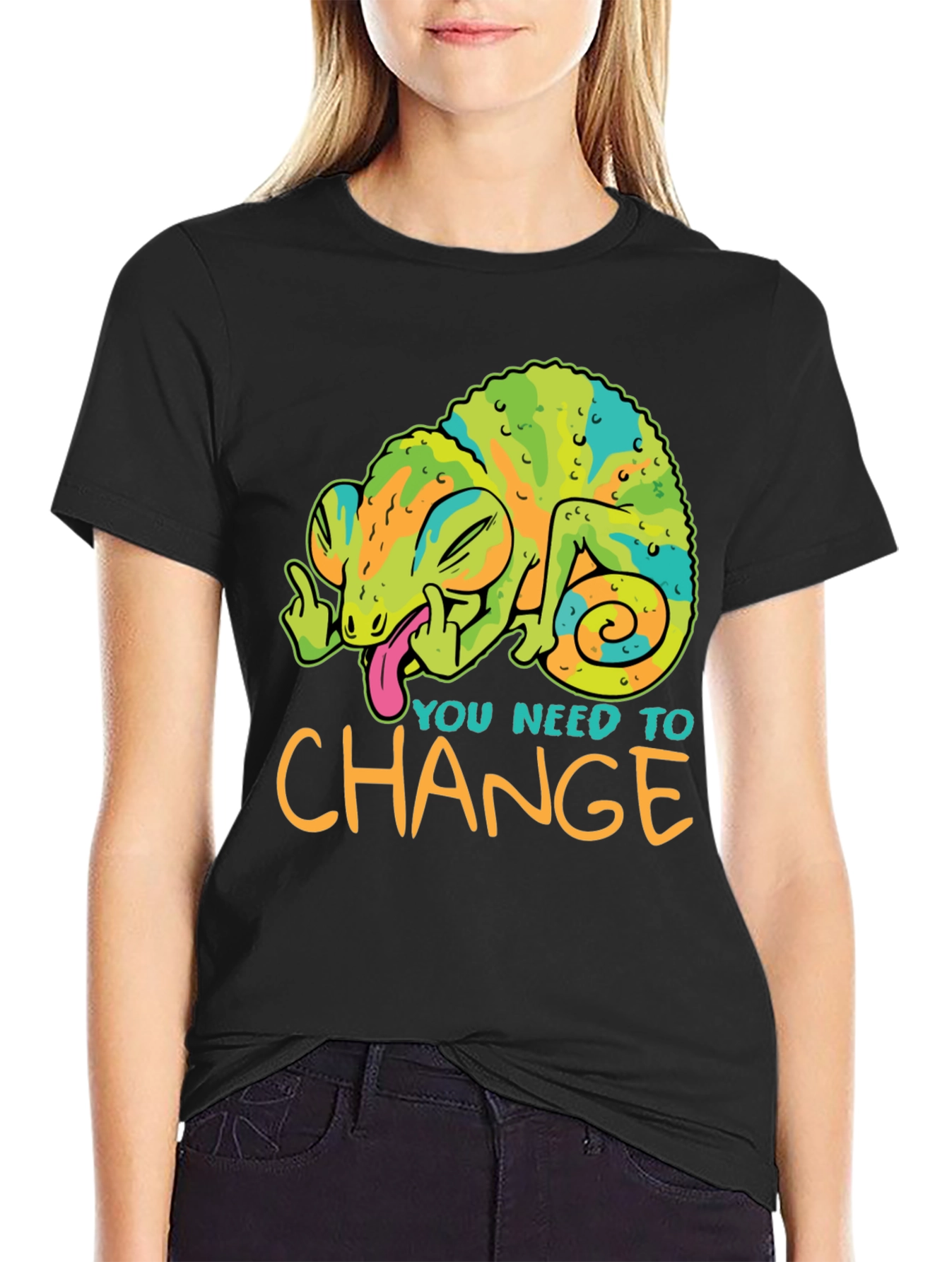 Black You Need To Change T-Shirt Chameleon Funny Offensive view 2
