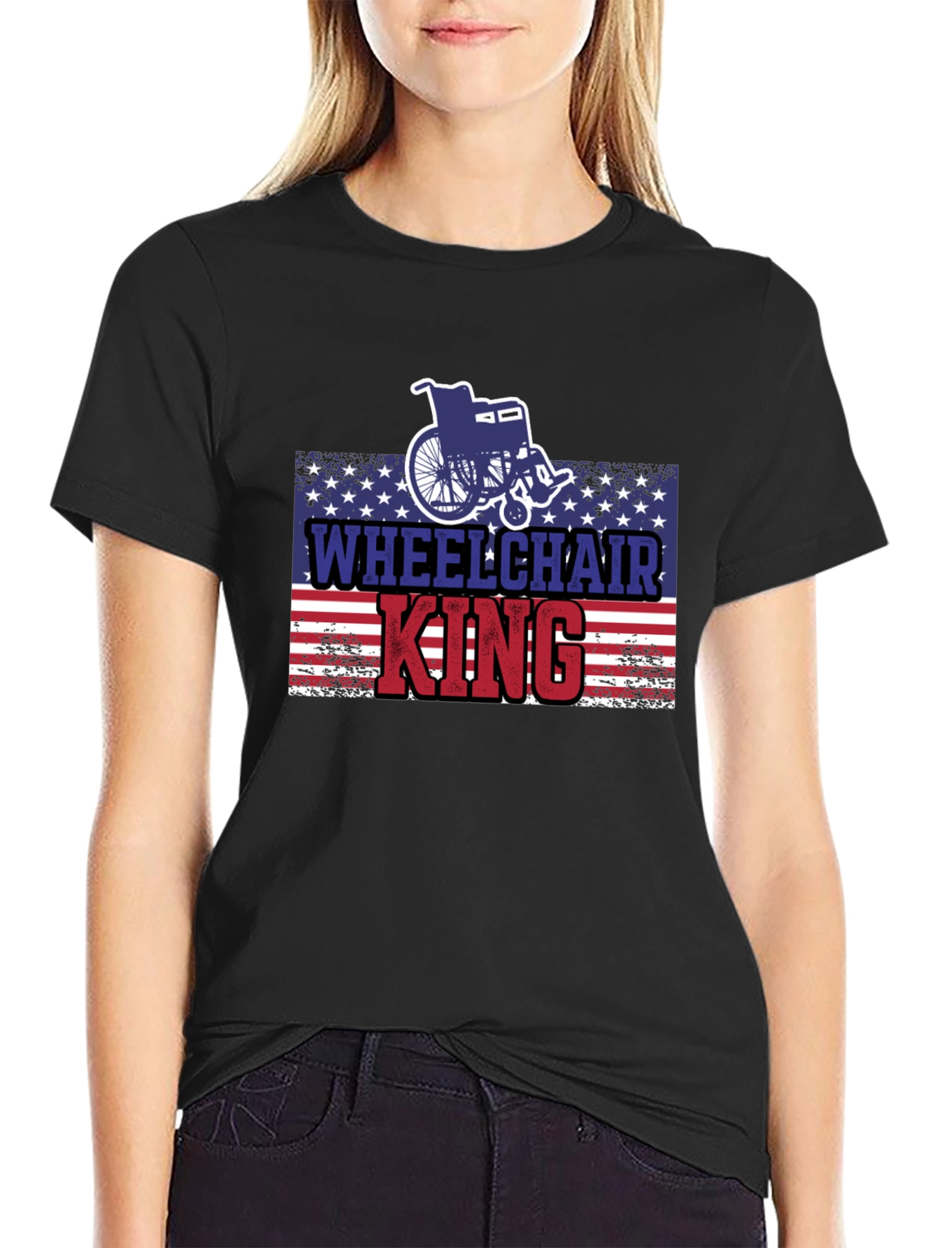 Black Wheelchair King T-Shirt - Patriotic Design view 2