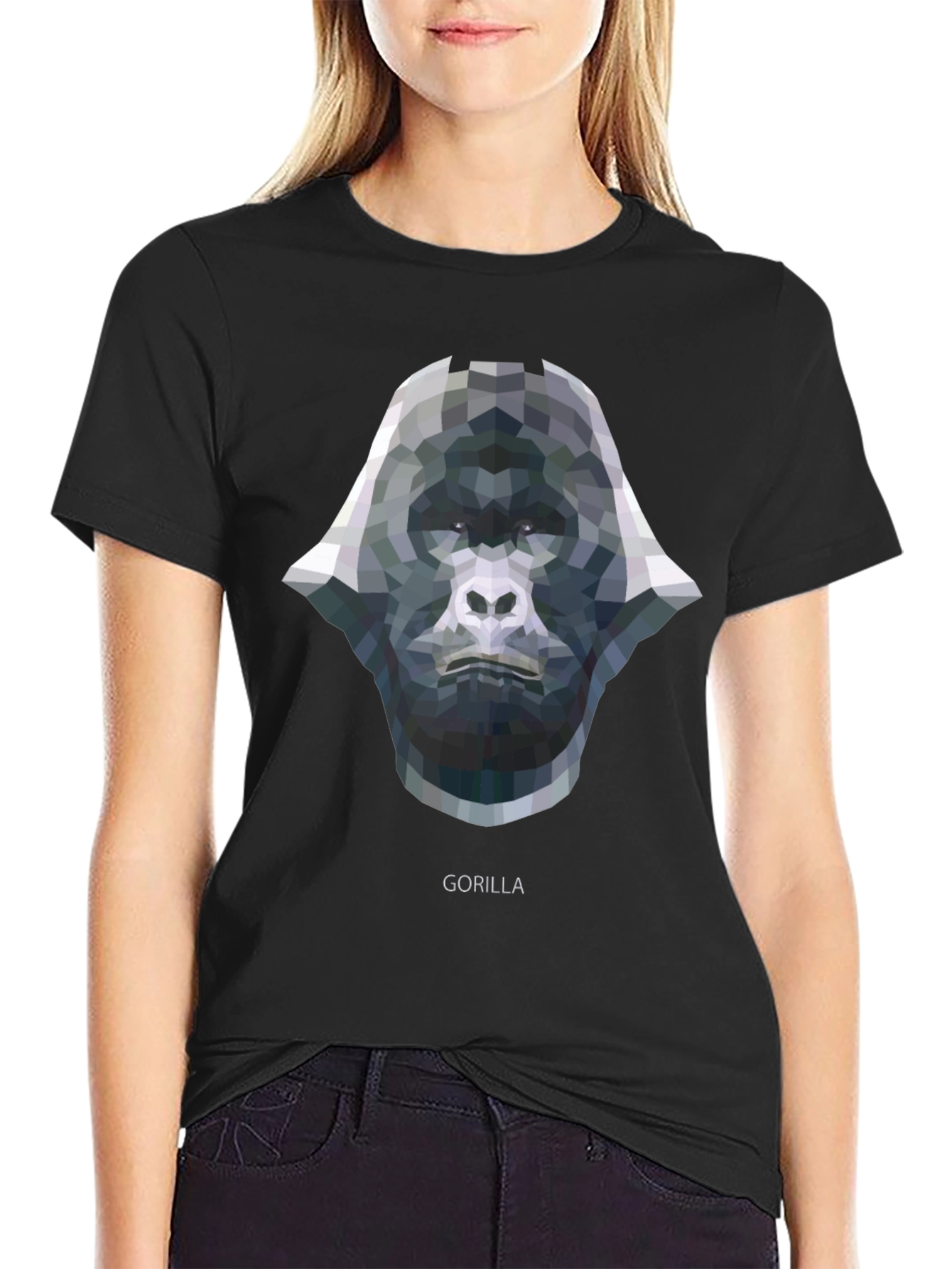 Black Geometric Gorilla Graphic Tee - Black Cotton view 2