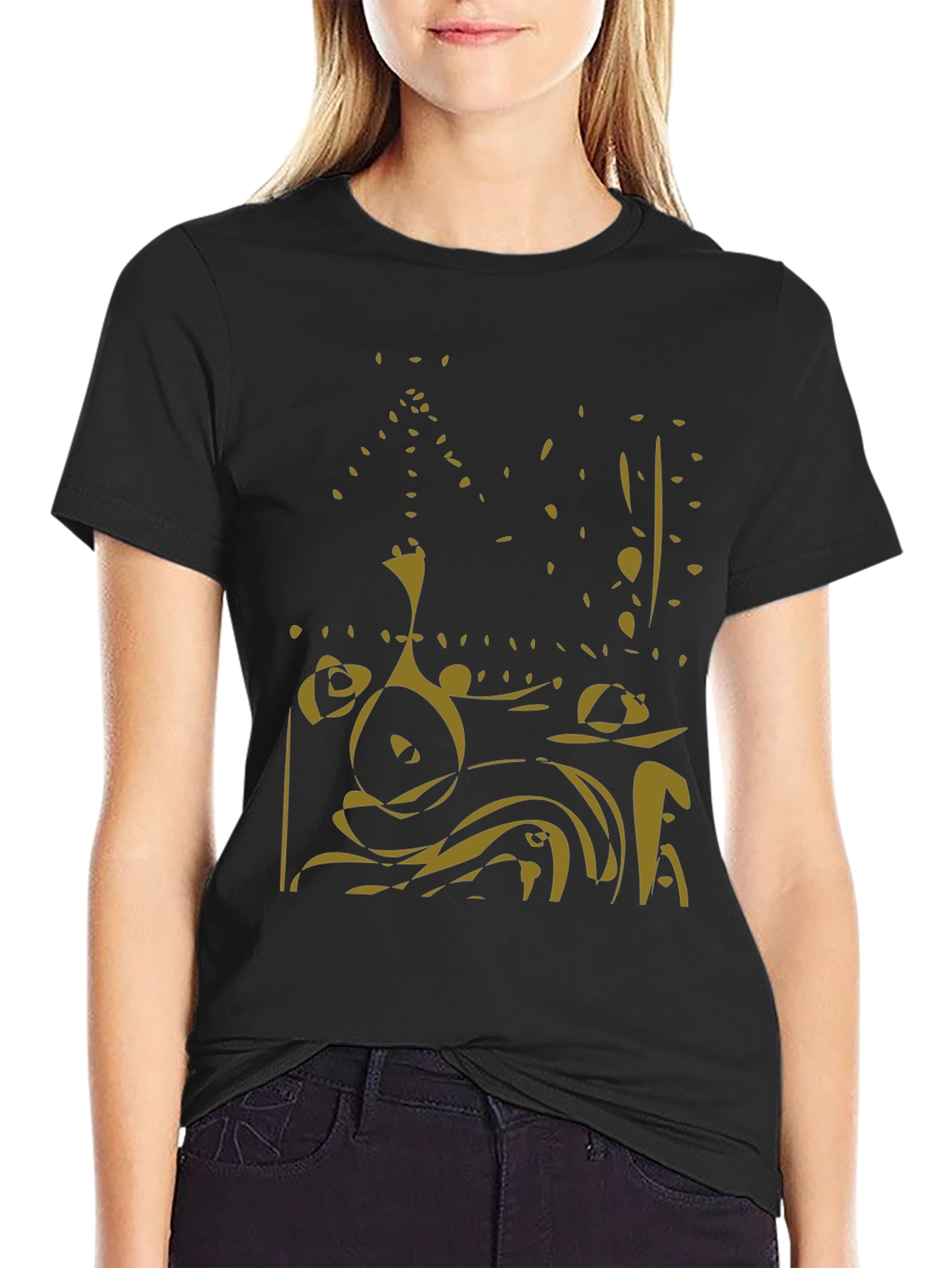 Black Abstract Gold Design Black Tee view 2