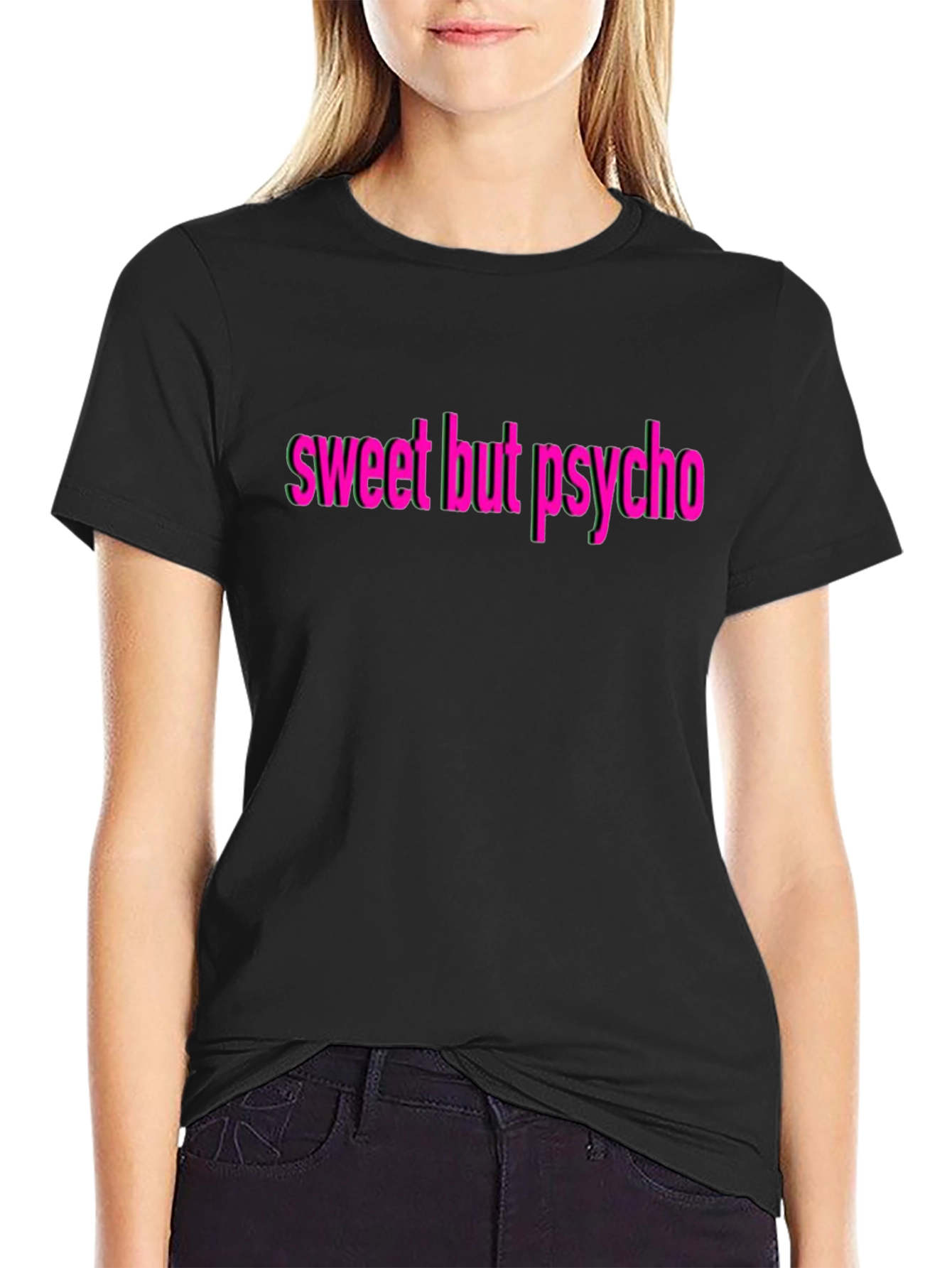 Black Sweet But Psycho T-Shirt - Black Cotton Blend view 2