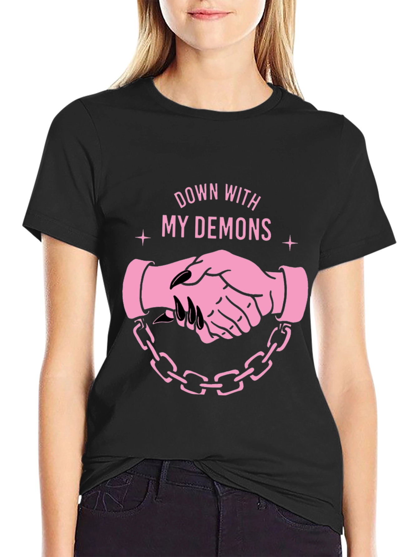 Black Down With My Demons Graphic Tee - Black view 2