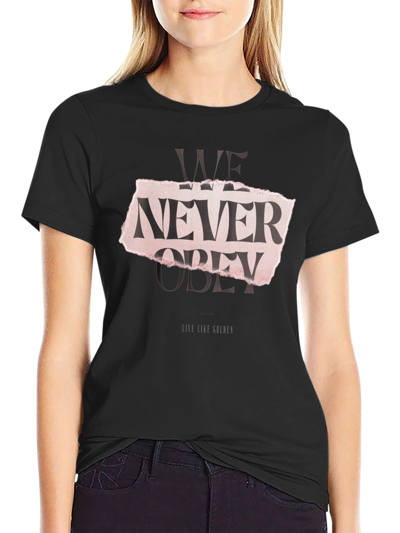 Black Edgy We Never Obey Graphic T-Shirt view 2