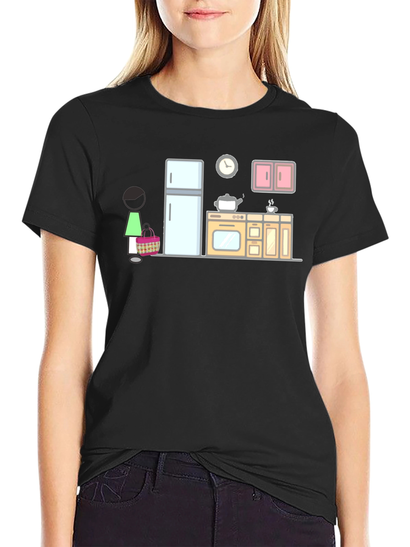 Black Cartoon Kitchen Graphic T-Shirt view 2