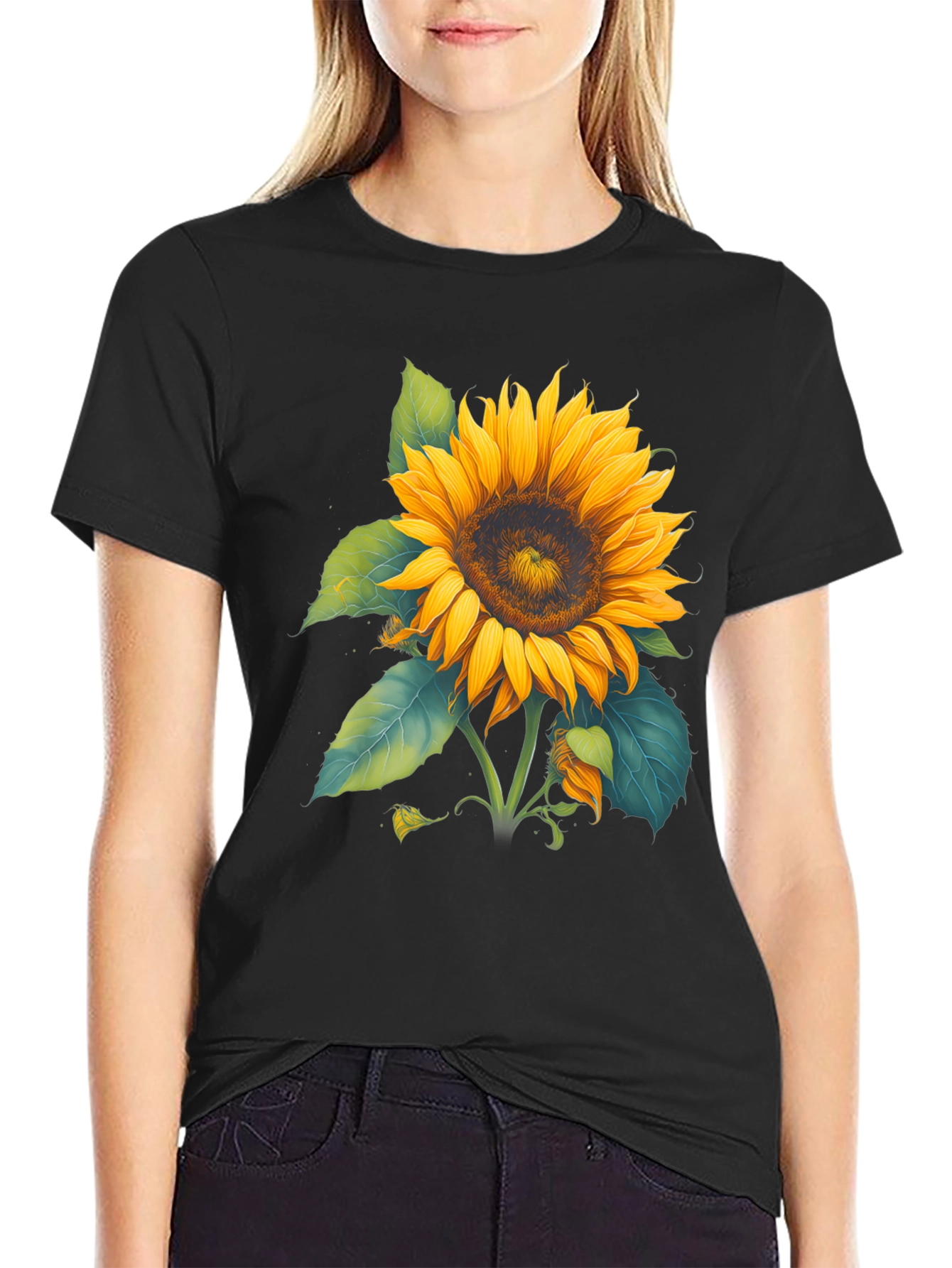 Black Sunflower Graphic Black T-Shirt view 2