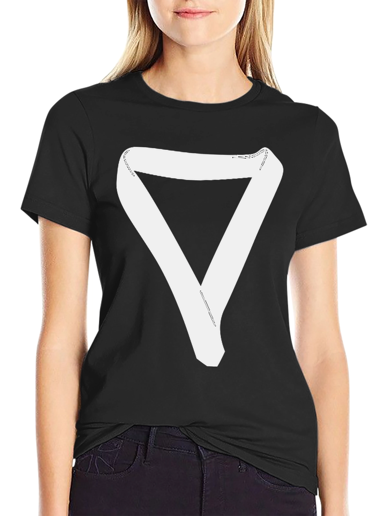Black Minimalist Triangle Ribbon Graphic T-Shirt - Unisex view 2