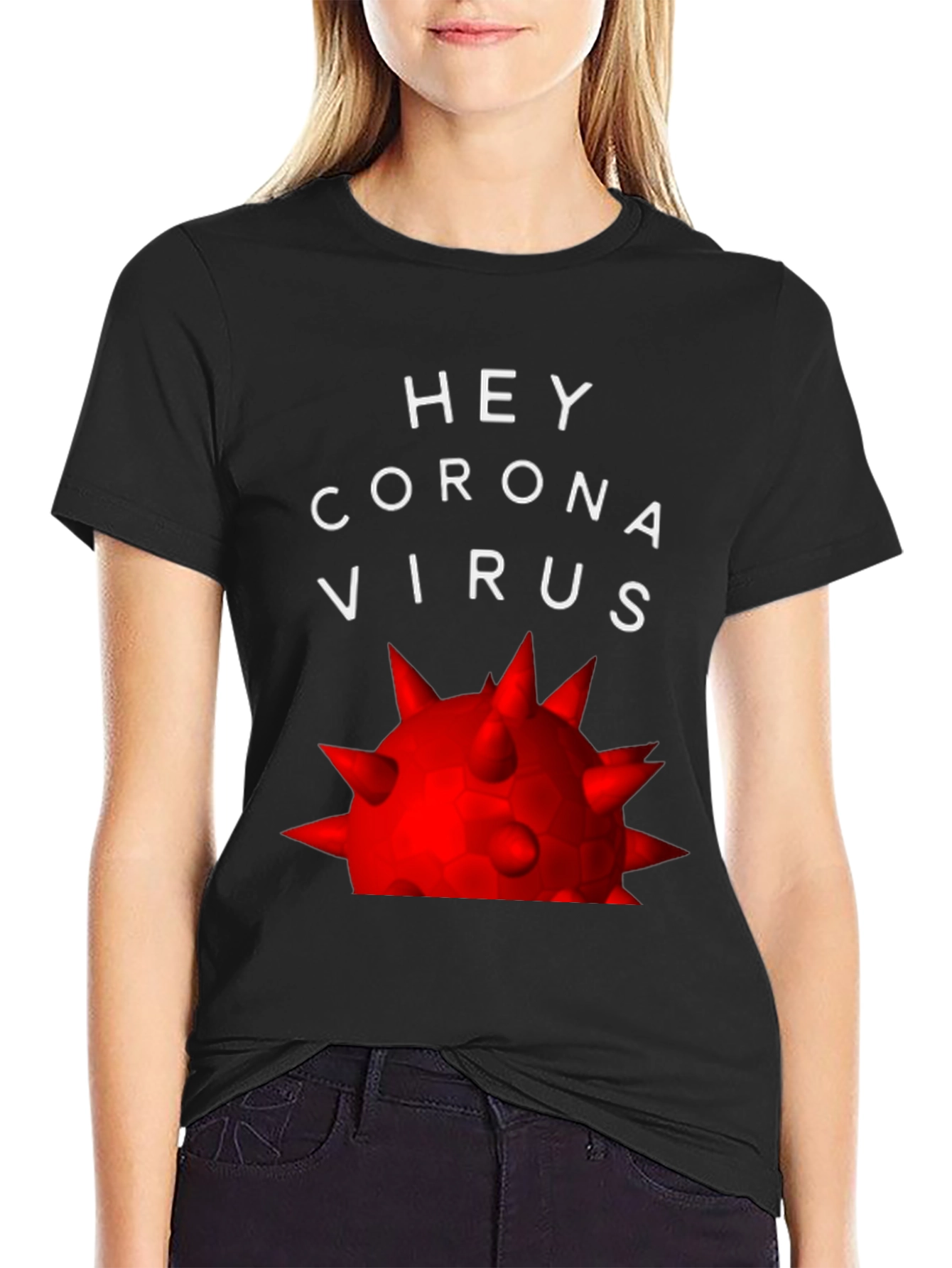 Black Hey Coronavirus T-Shirt - Bold Graphic Tee view 2