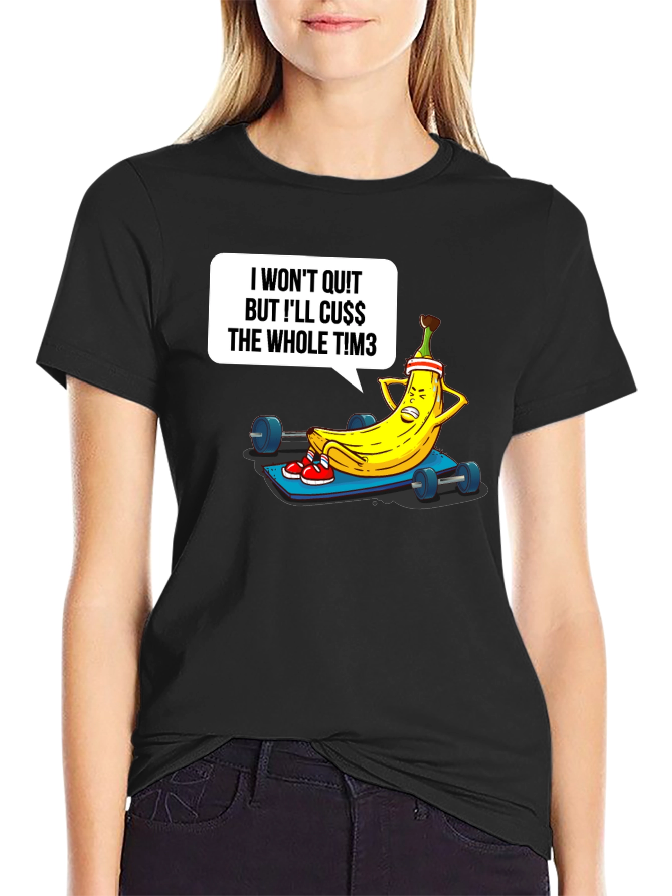 Black Funny Workout Banana Graphic T-Shirt view 2