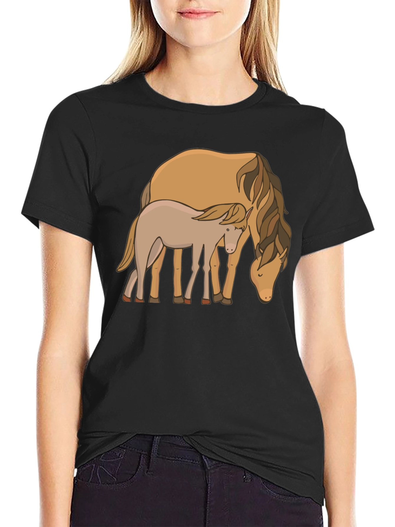 Black Horse & Foal Graphic Tee - Black Casual T-Shirt view 2