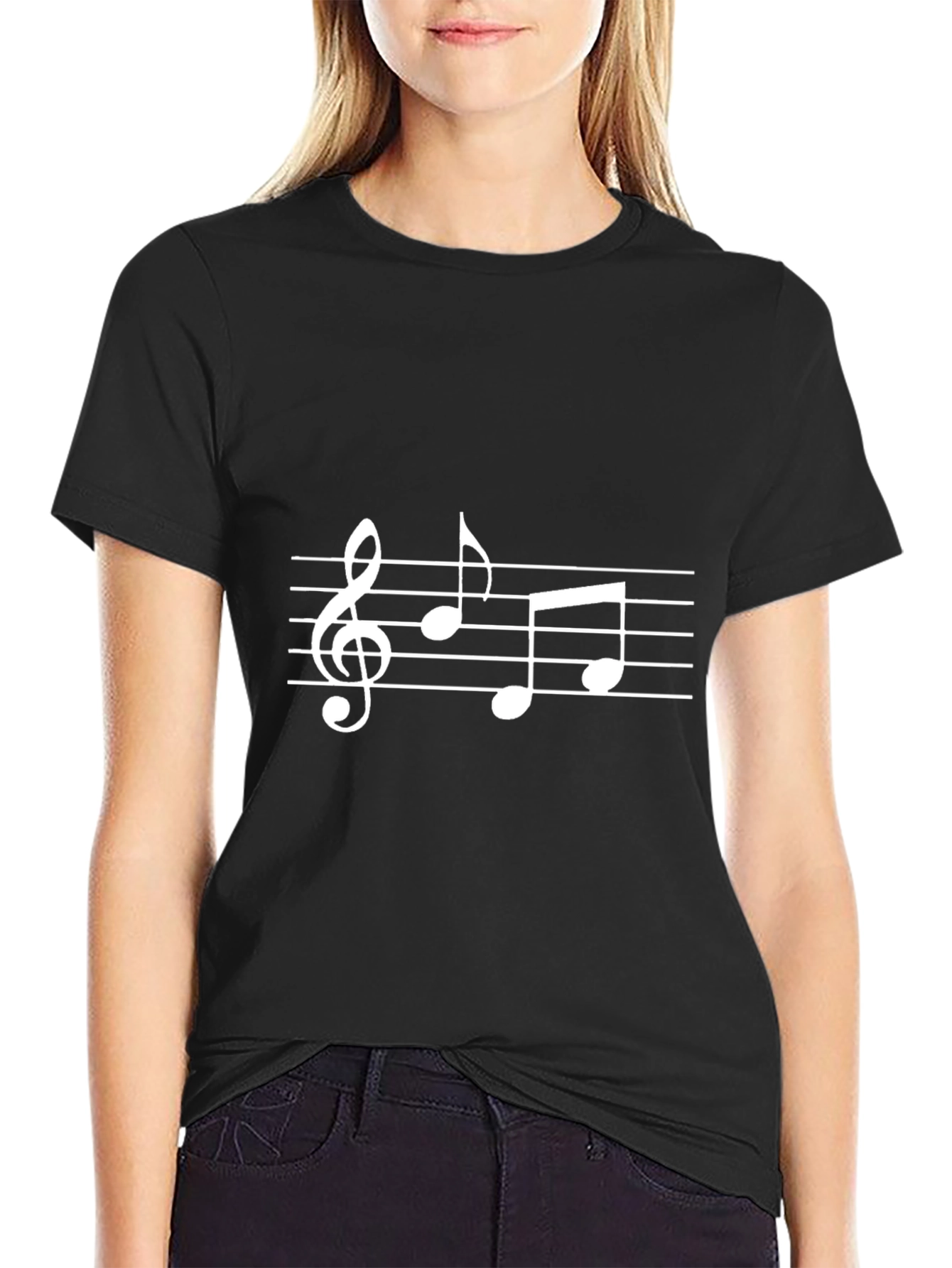 Black Musical Notes Graphic T-Shirt - Black Casual Tee view 2