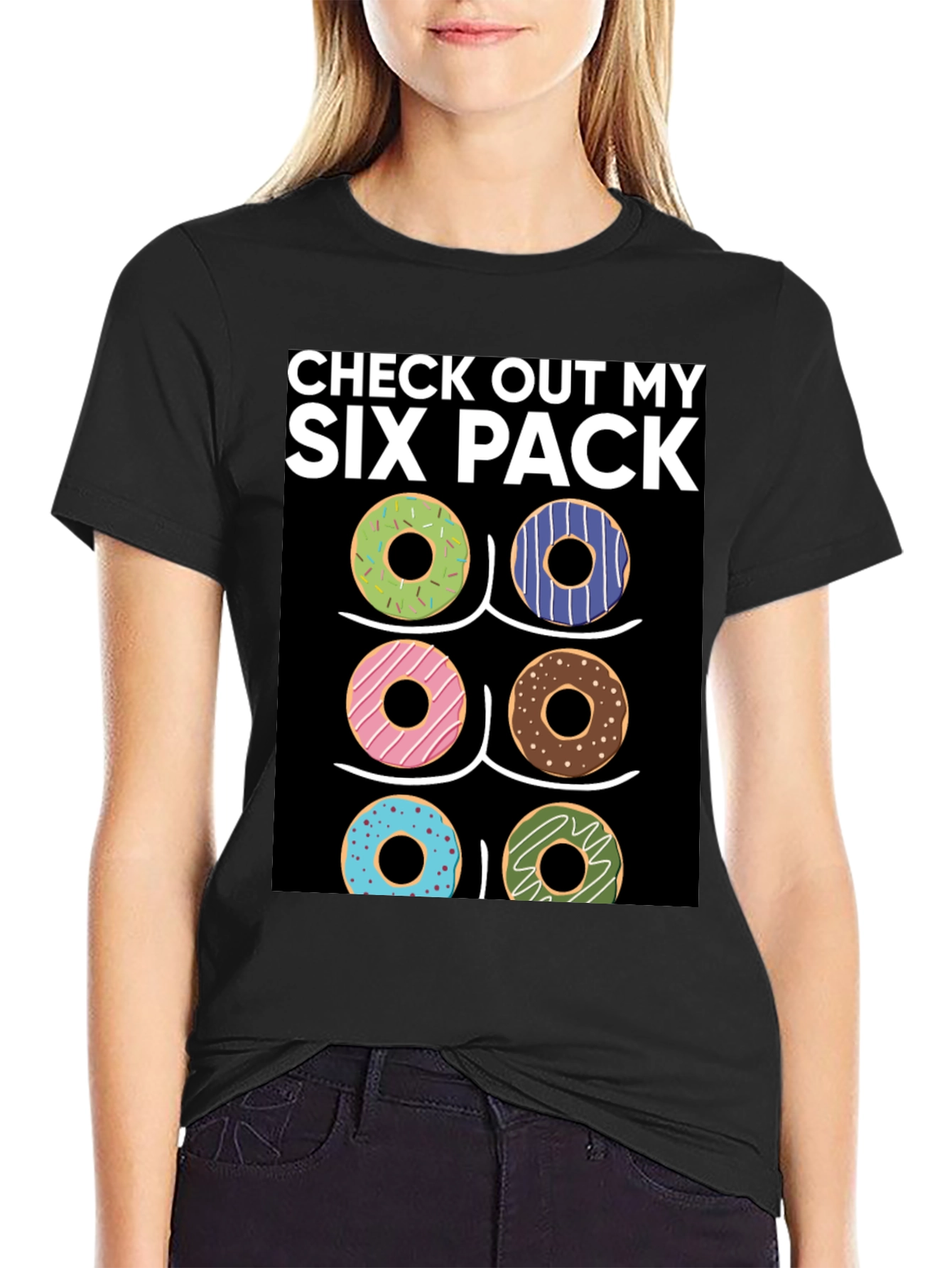 Black Six Pack Donuts T-Shirt - Funny Gym Workout Tee view 2