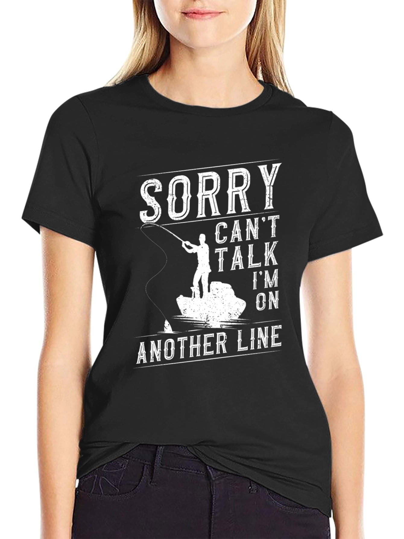 Black Sorry Can't Talk Fishing T-Shirt view 2