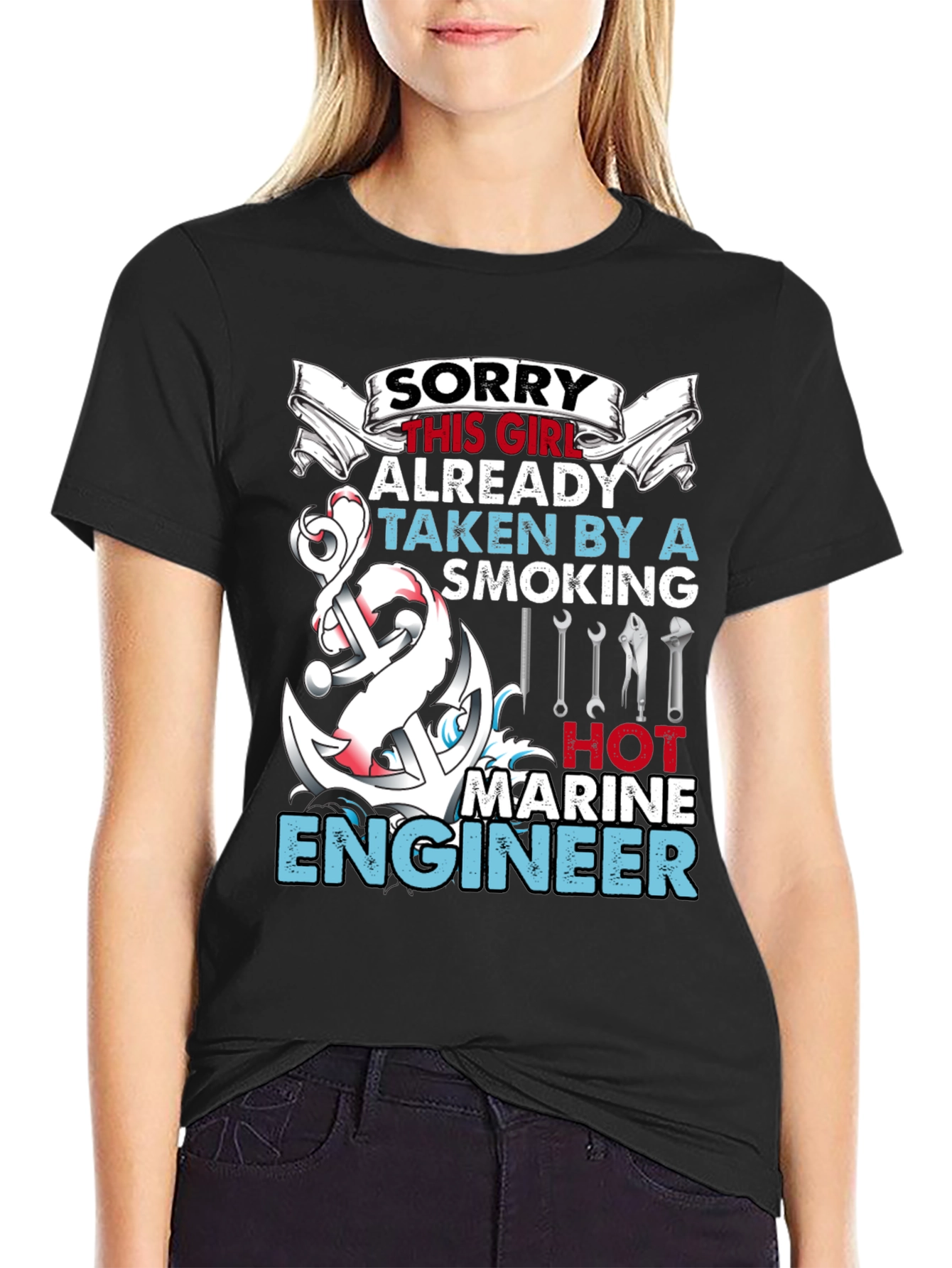 Black Sorry Girl Marine Engineer Graphic T-Shirt view 2