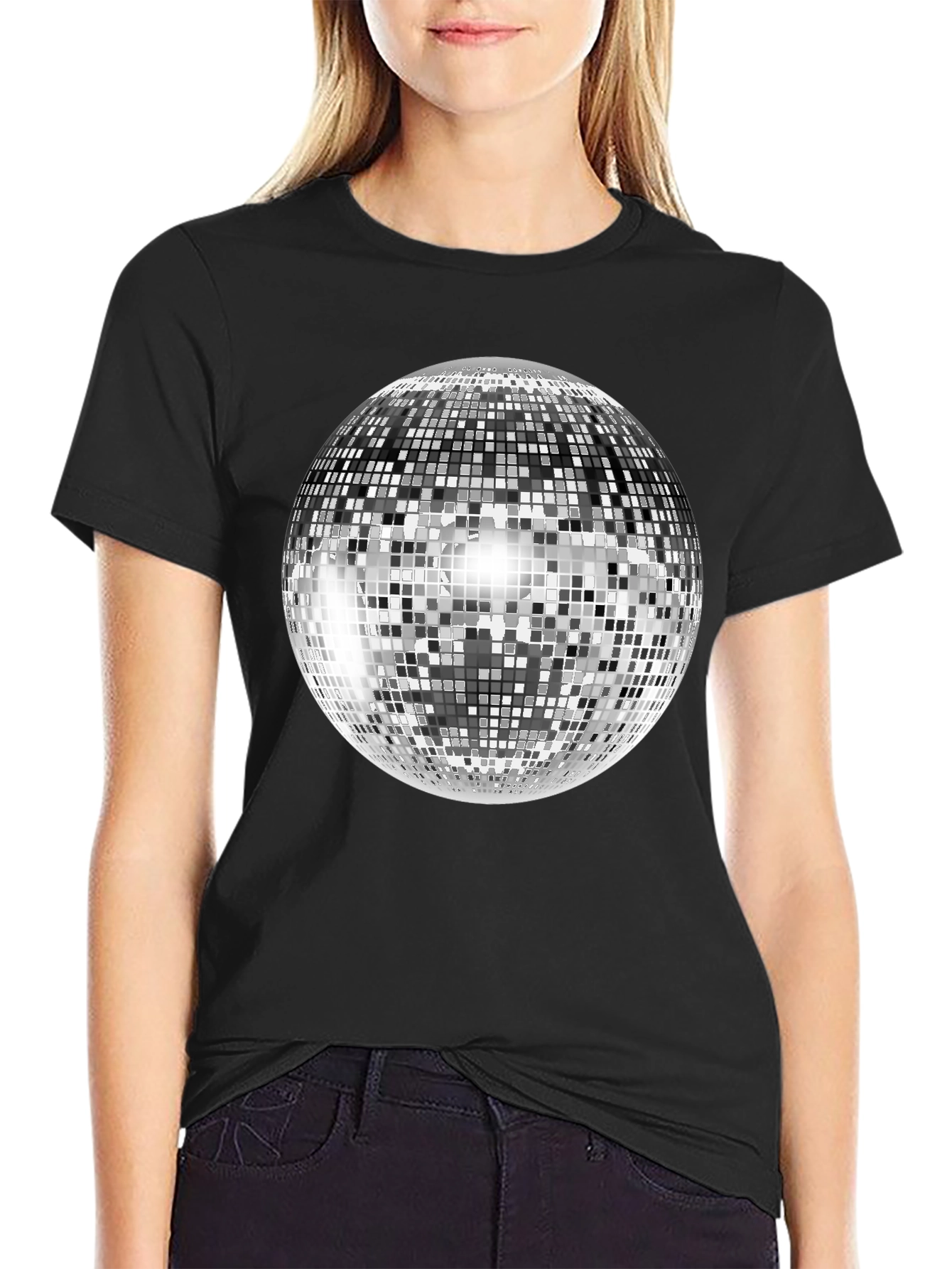 Black Retro Disco Ball Graphic Tee - Black Cotton Blend view 2