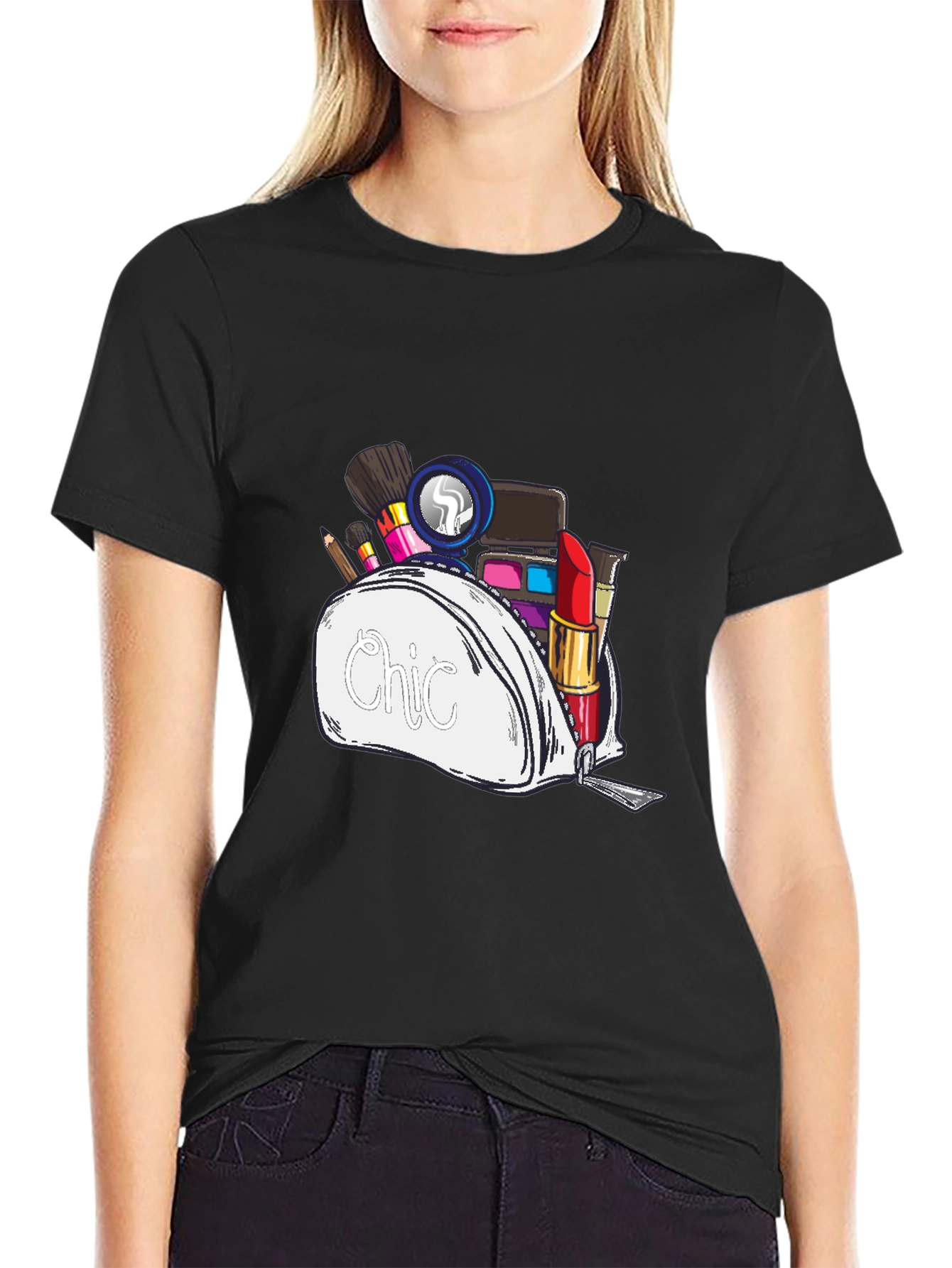 Black Chic Makeup Bag Graphic T-Shirt - Unisex Style view 2