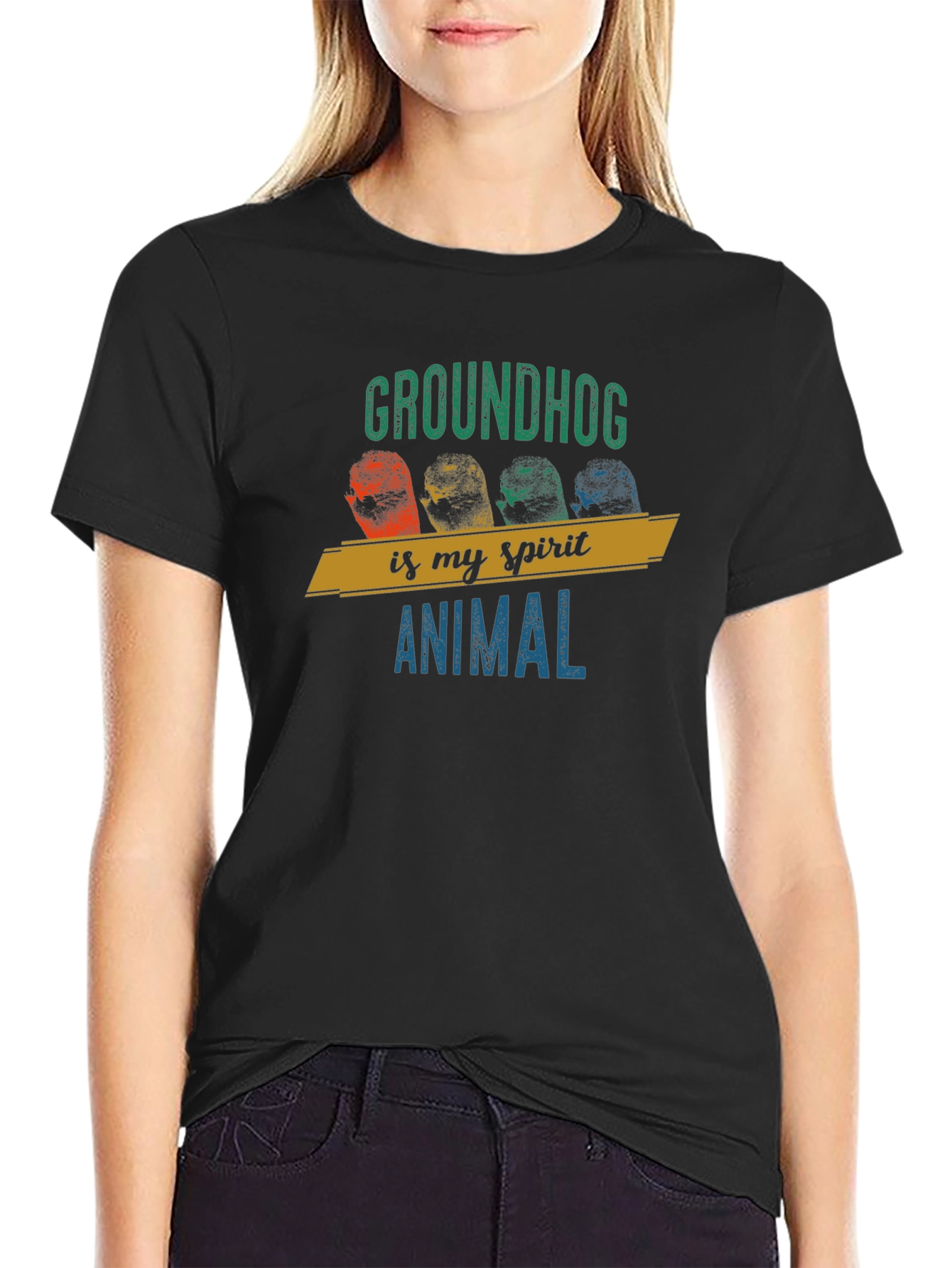 Black Groundhog Spirit Animal T-Shirt view 2