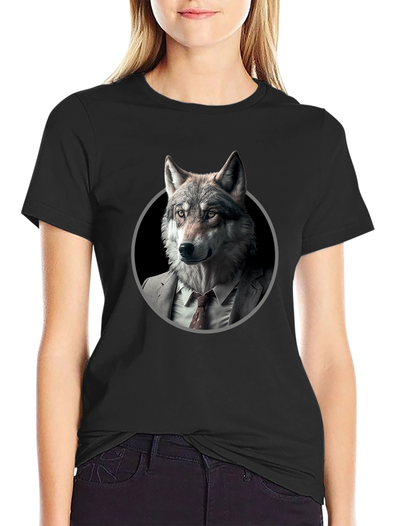 Black Wolf in Suit Graphic T-Shirt - Mens view 2