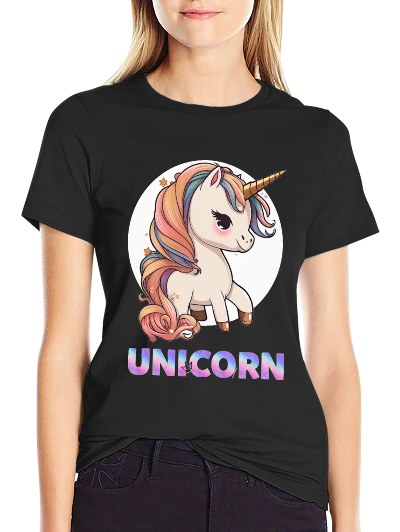 Black Unicorn T-Shirt - Cute Cartoon Style view 2