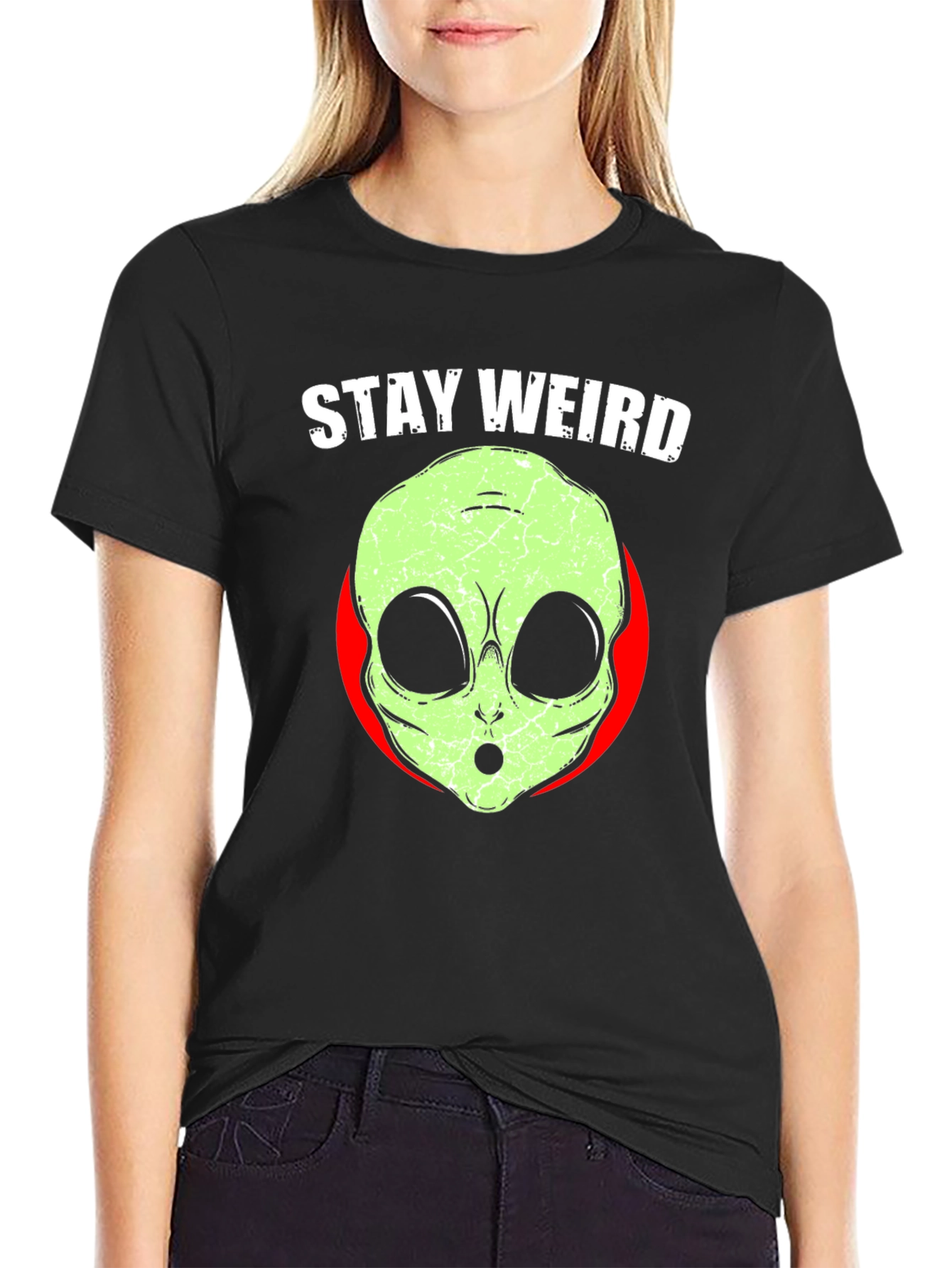 Black Stay Weird Alien Graphic Print Tee view 2