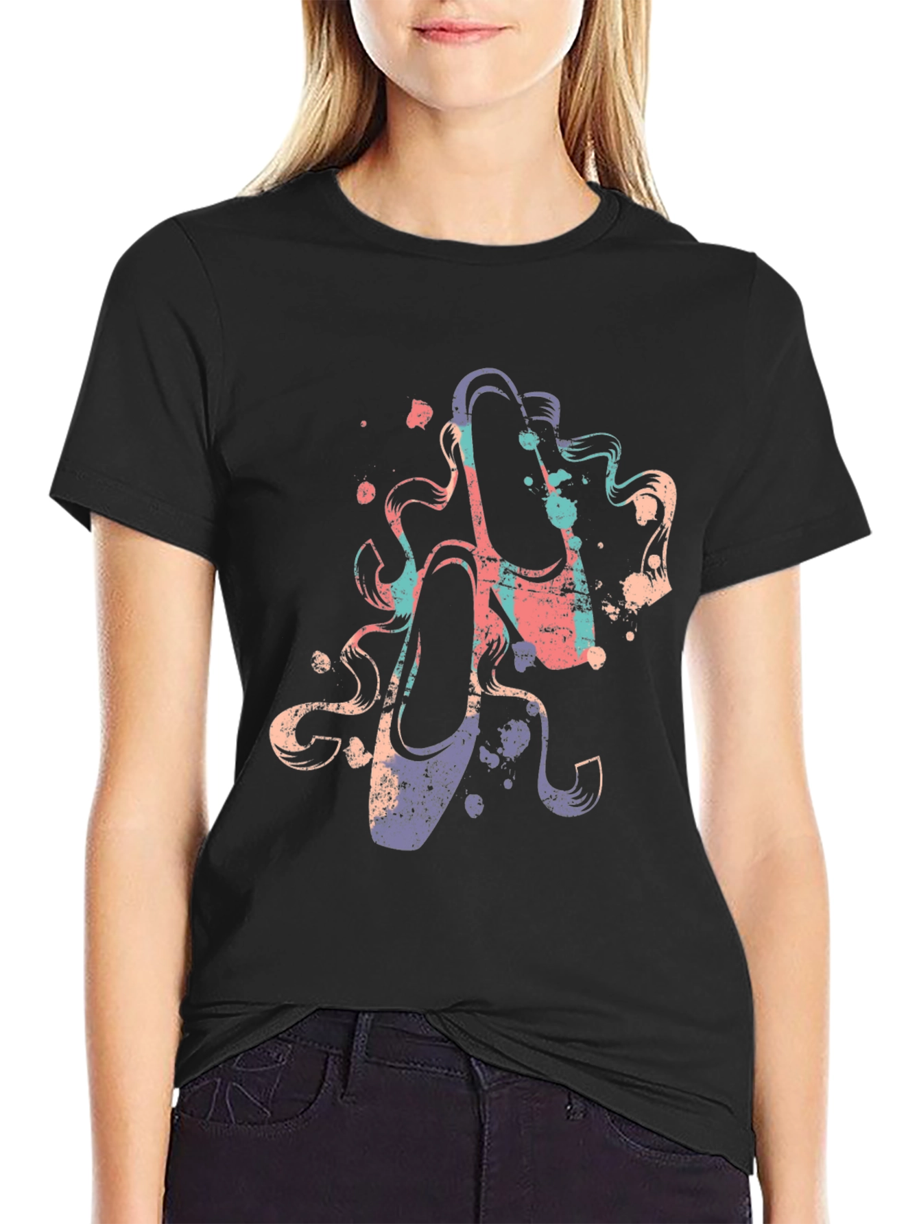 Black Ballet Shoe Graphic Tee - Artsy Black T-Shirt view 2