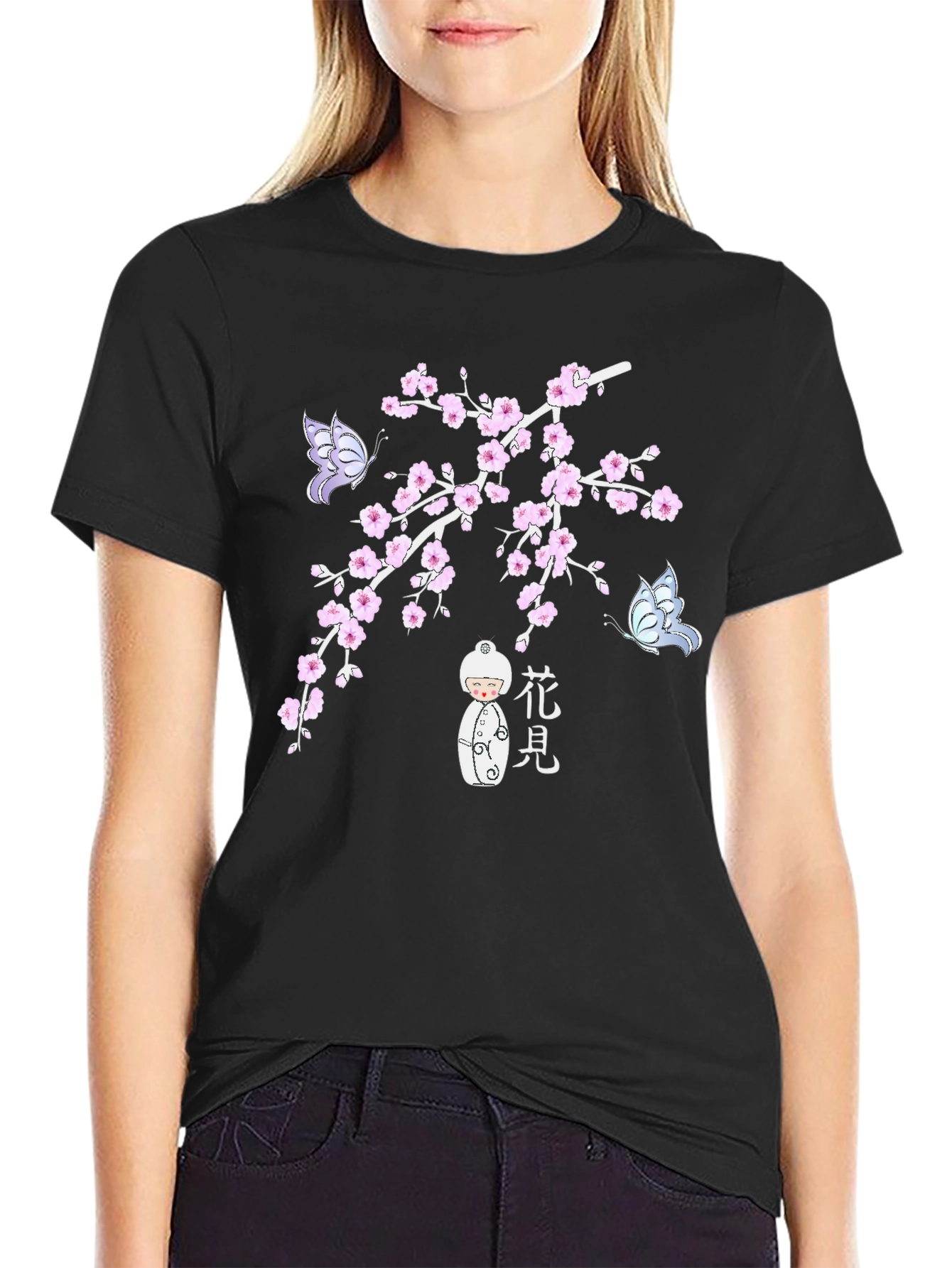Black Floral Butterfly Graphic T-Shirt view 2