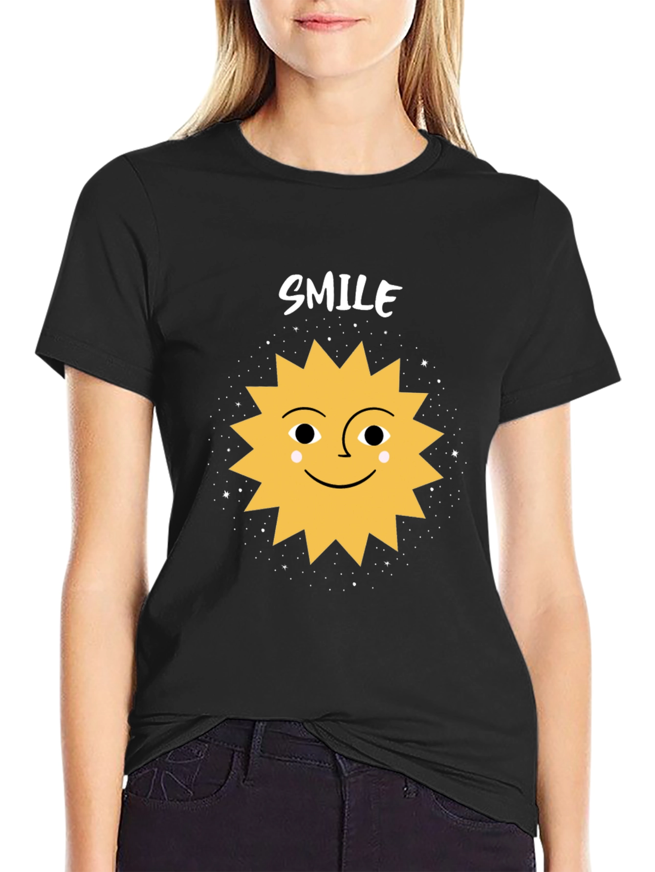 Black Smile Sun Graphic Tee - Black Cotton Blend Shirt view 2