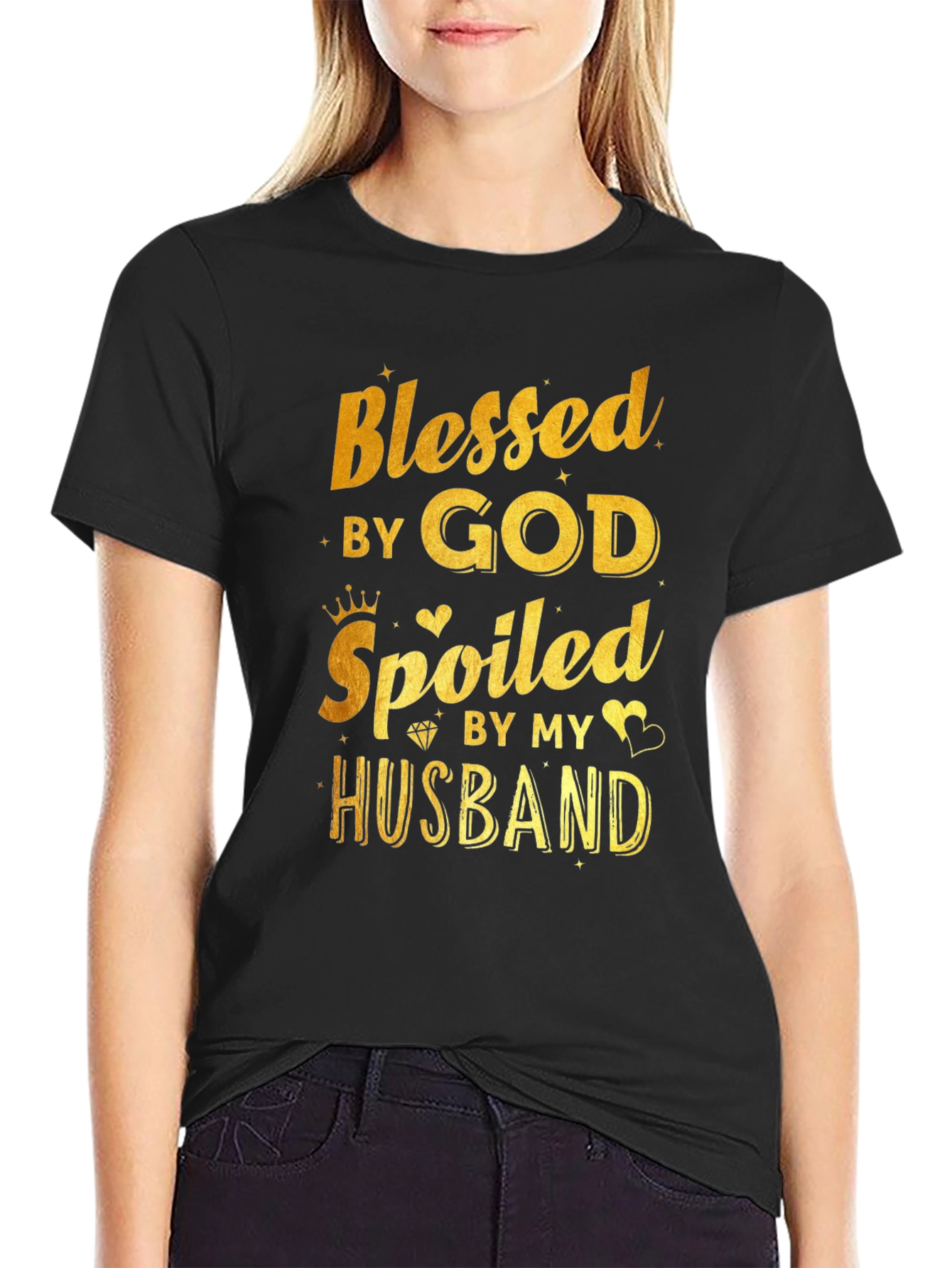 Black Blessed by God Spoiled by Husband Black T-Shirt view 2